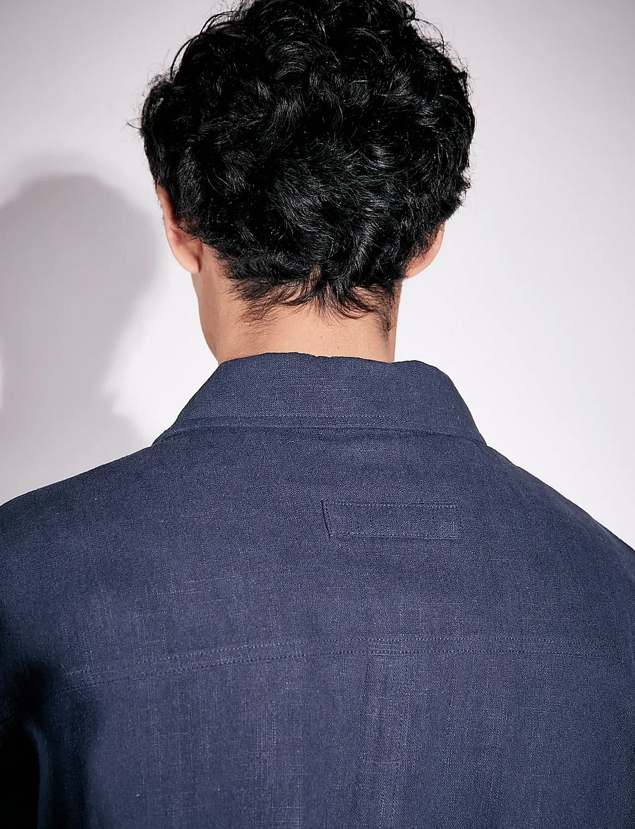 Brixtol Textiles - Frank S/S Linen Dark Navy - basic-hemden - dark navy - 5