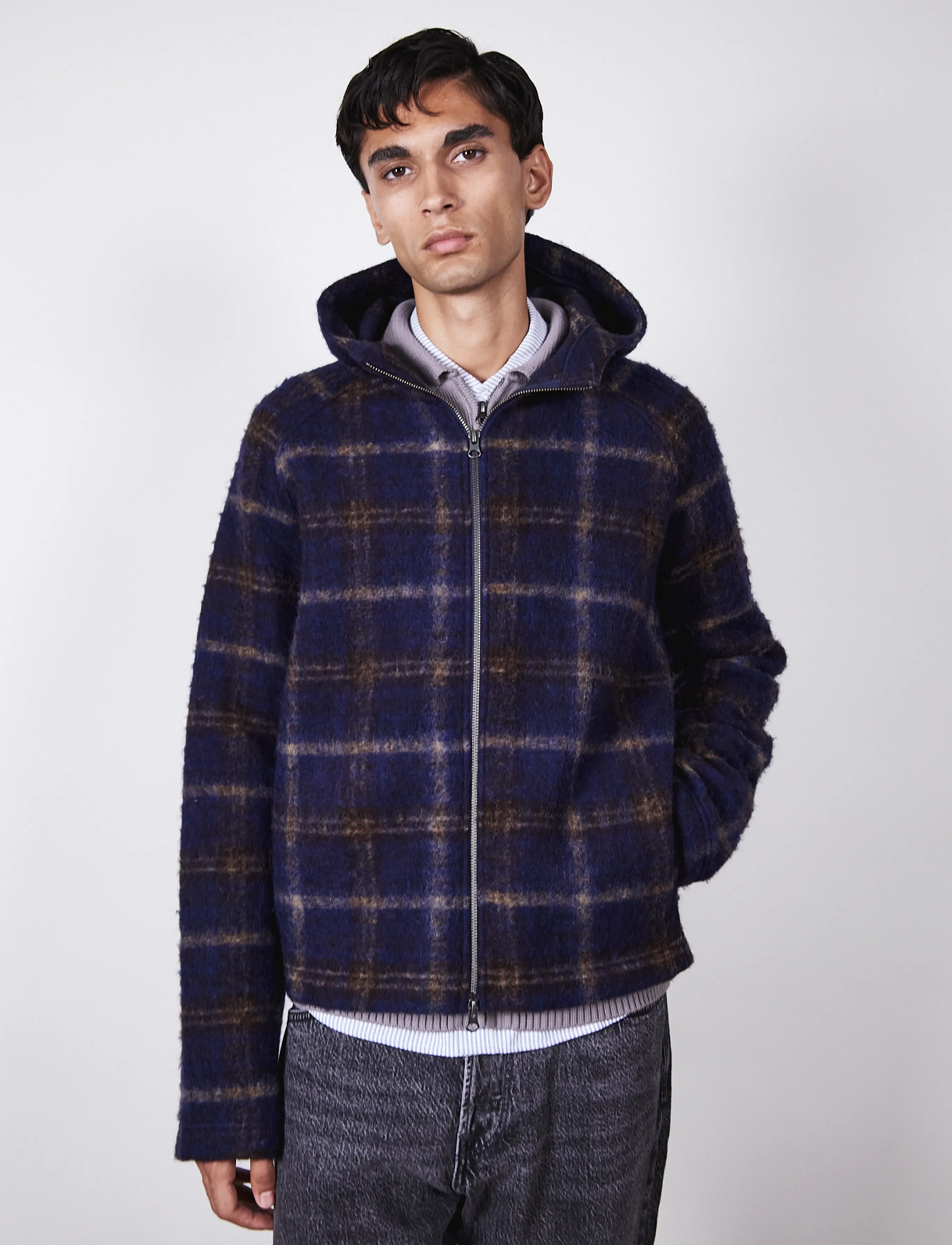 Brixtol Textiles Seven Hoodie - Brixtol Textiles - BLUE CHECK / navy