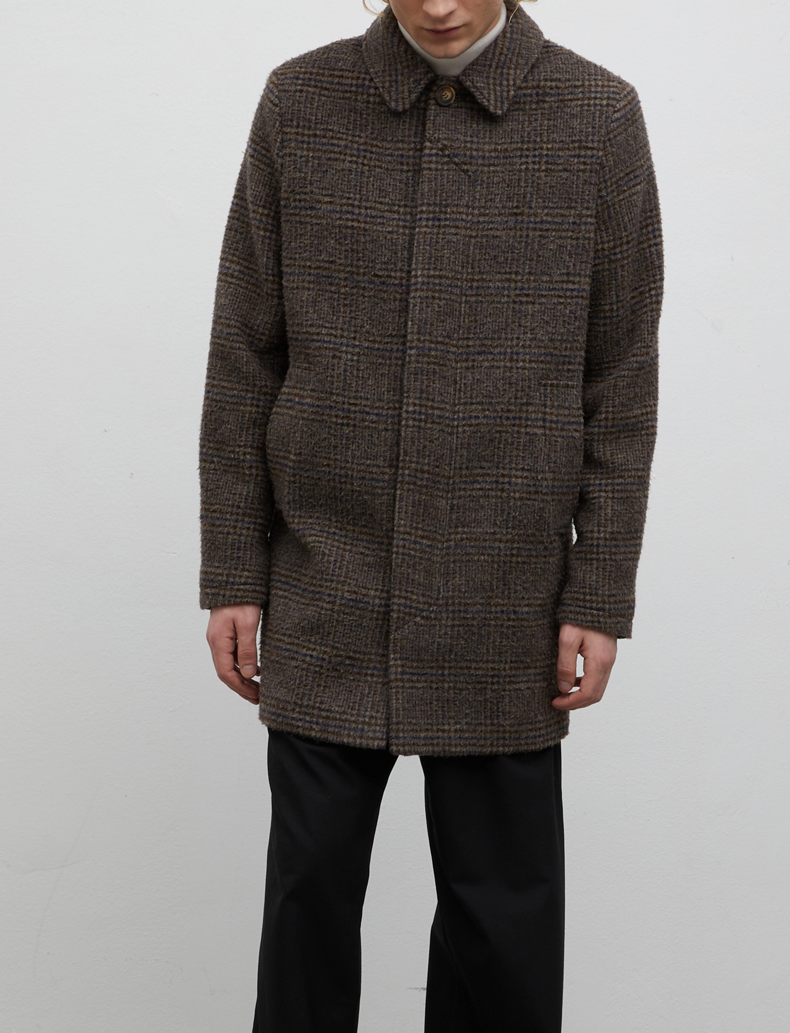 Brixtol Textiles - T-Coat Wool - brown/navy check - 2