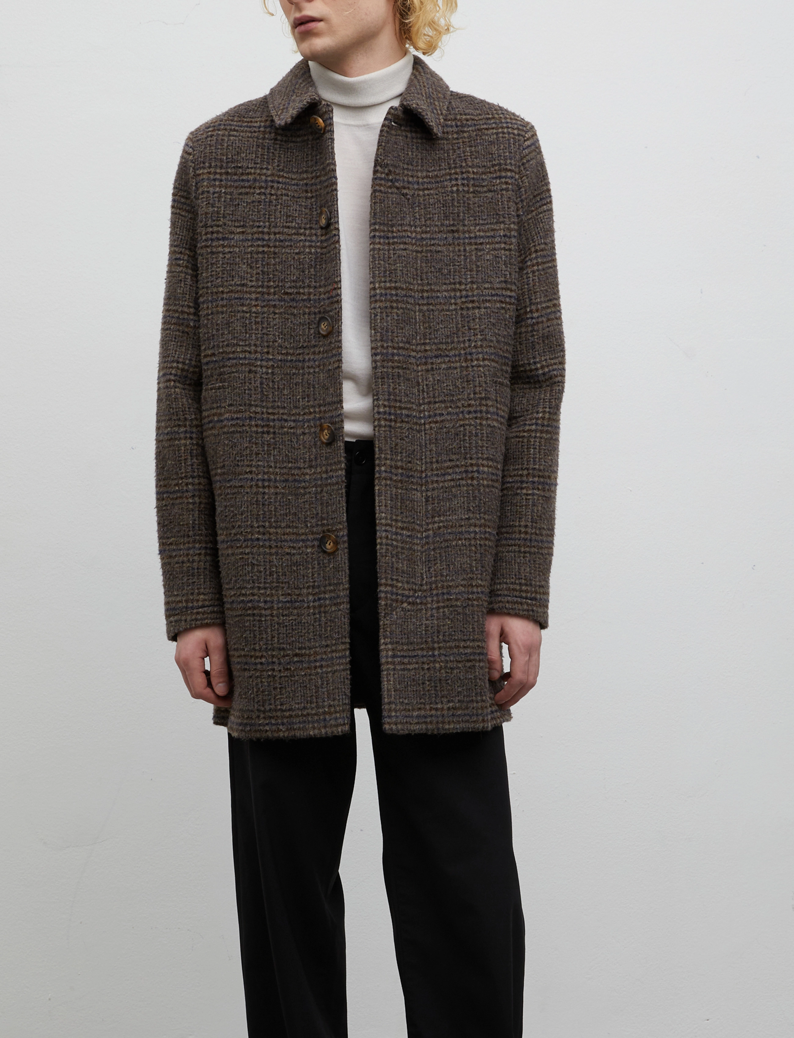 Brixtol Textiles - T-Coat Wool - brown/navy check - 3