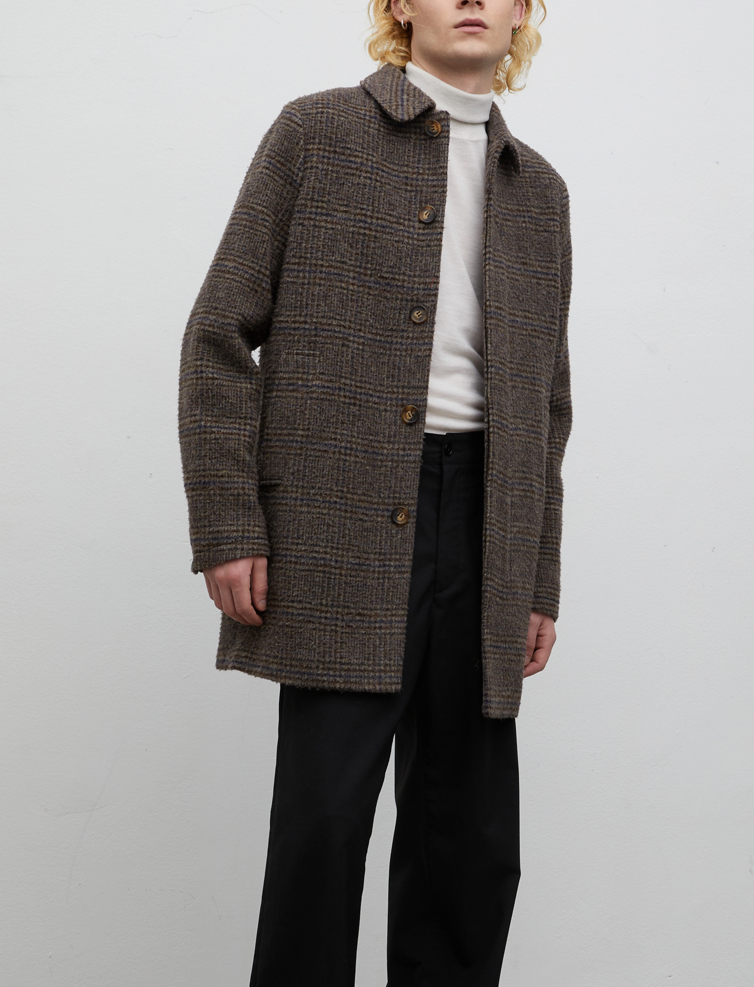 Brixtol Textiles - T-Coat Wool - brown/navy check - 4