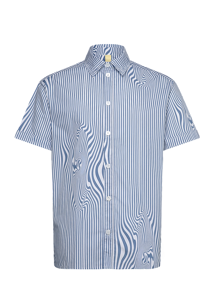 Brixtol Textiles - Callum - linneskjortor - blue glitch stripe - 1