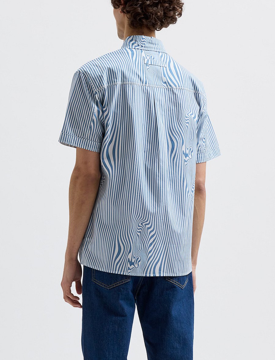 Brixtol Textiles - Callum - linneskjortor - blue glitch stripe - 3