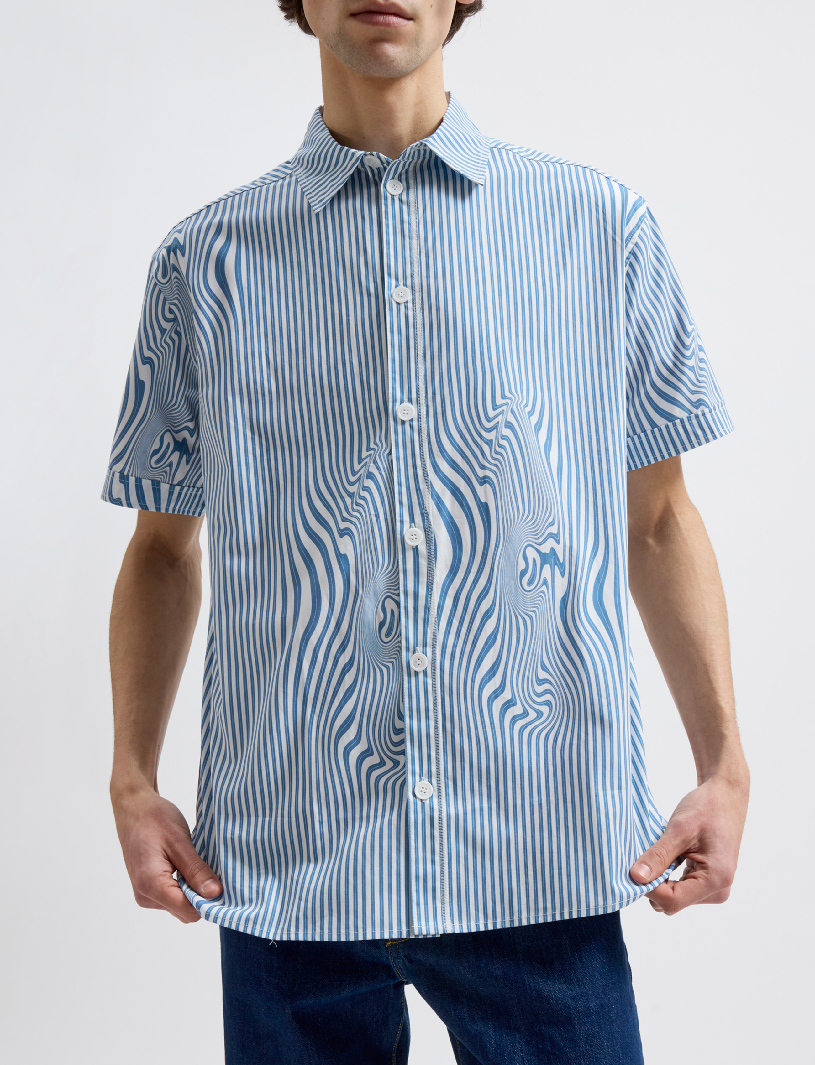 Brixtol Textiles - Callum - linen shirts - blue glitch stripe - 4