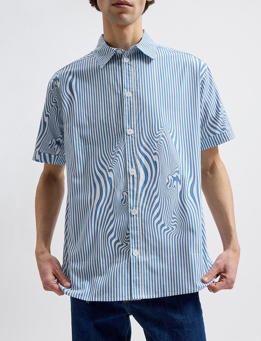 Brixtol Textiles - Callum - linneskjortor - blue glitch stripe - 4
