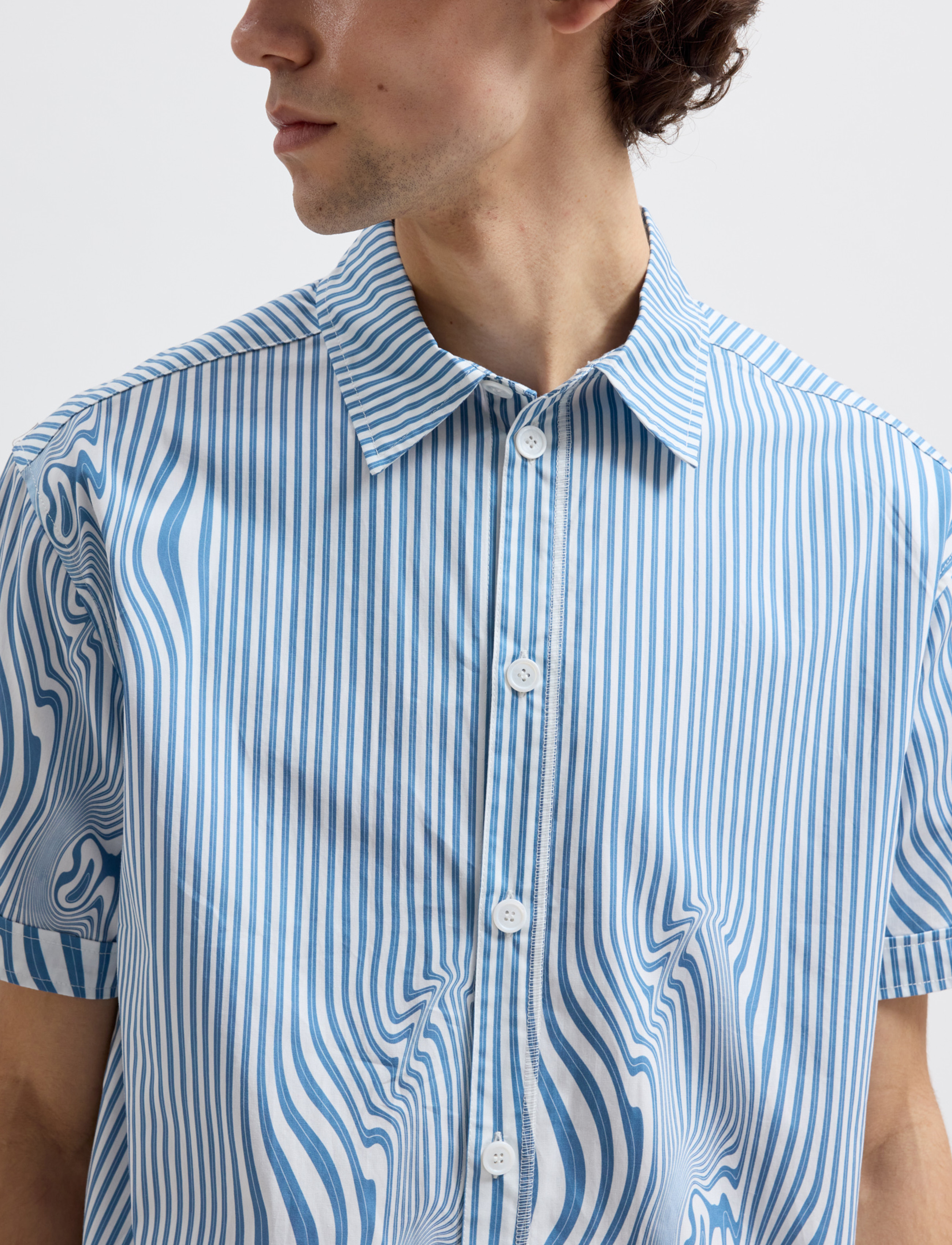 Brixtol Textiles - Callum - linen shirts - blue glitch stripe - 5