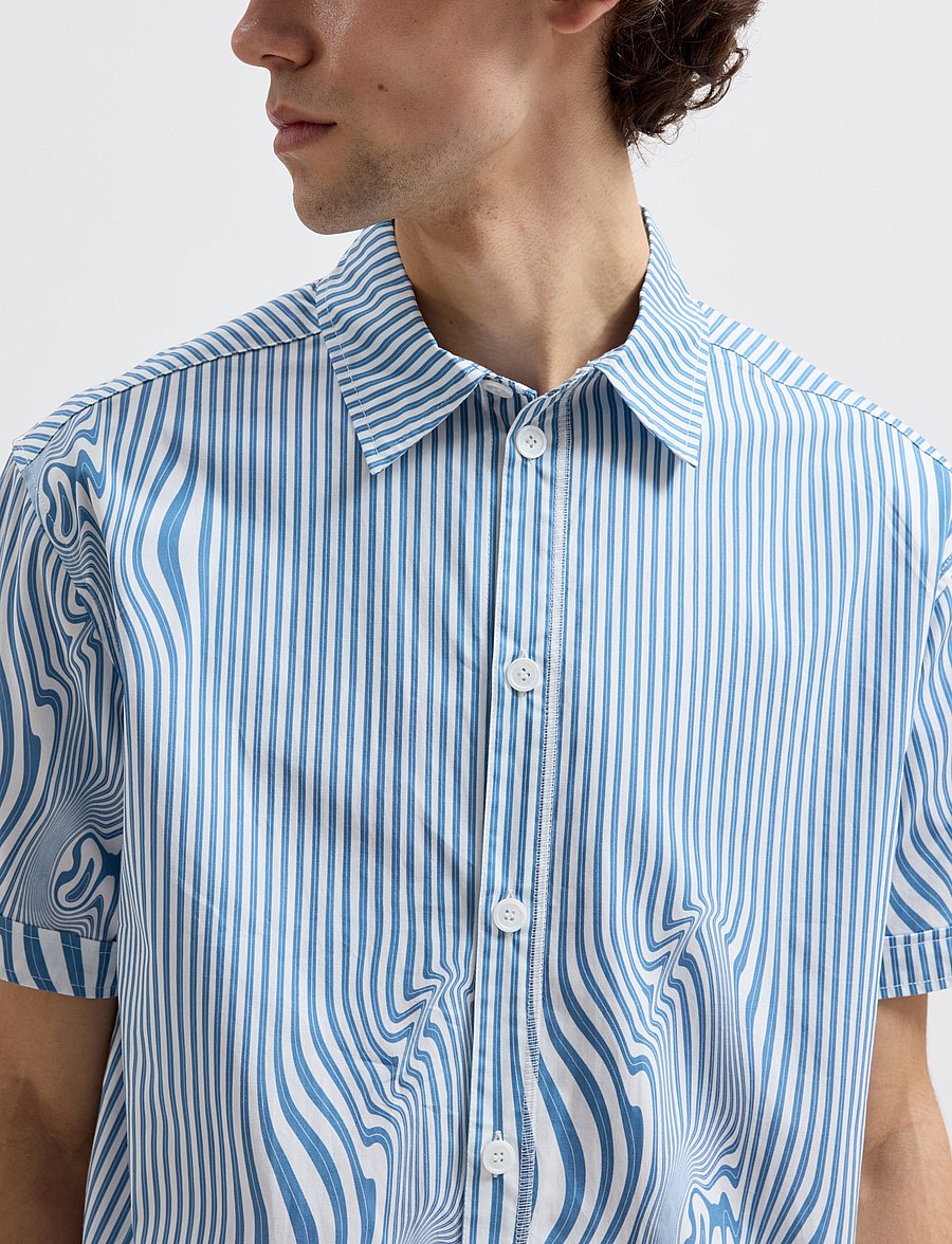 Brixtol Textiles - Callum - linneskjortor - blue glitch stripe - 5