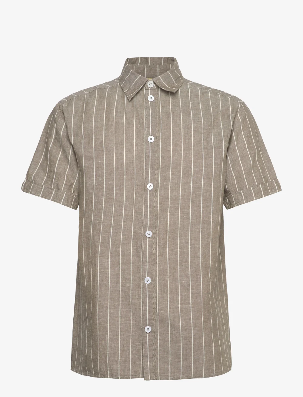 Brixtol Textiles - Callum - leinenhemden - light moss stripe - 1