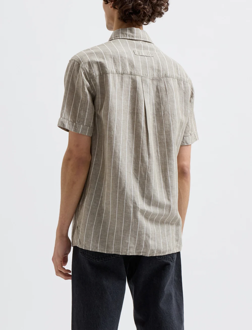 Brixtol Textiles - Callum - leinenhemden - light moss stripe - 3