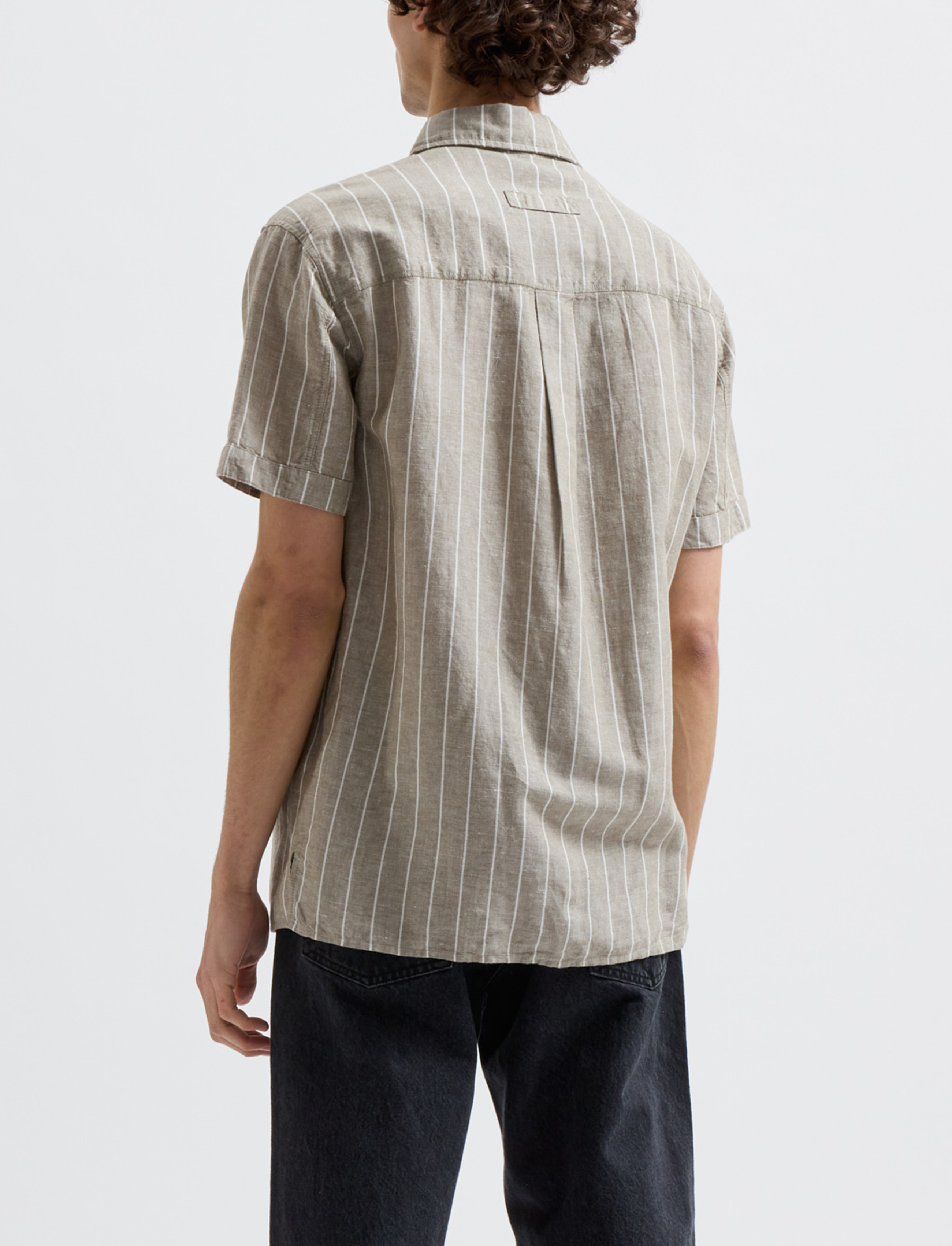 Brixtol Textiles - Callum - leinenhemden - light moss stripe - 3
