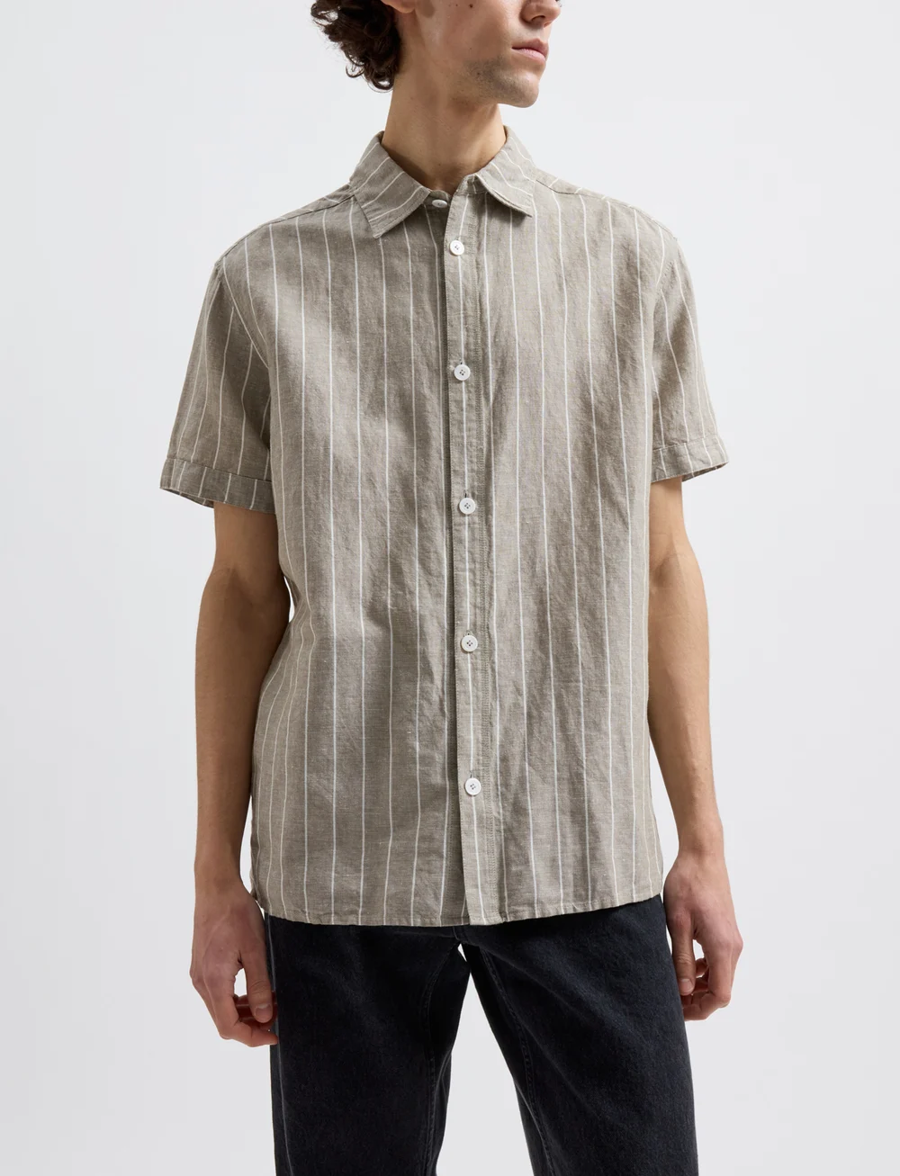 Brixtol Textiles - Callum - leinenhemden - light moss stripe - 4