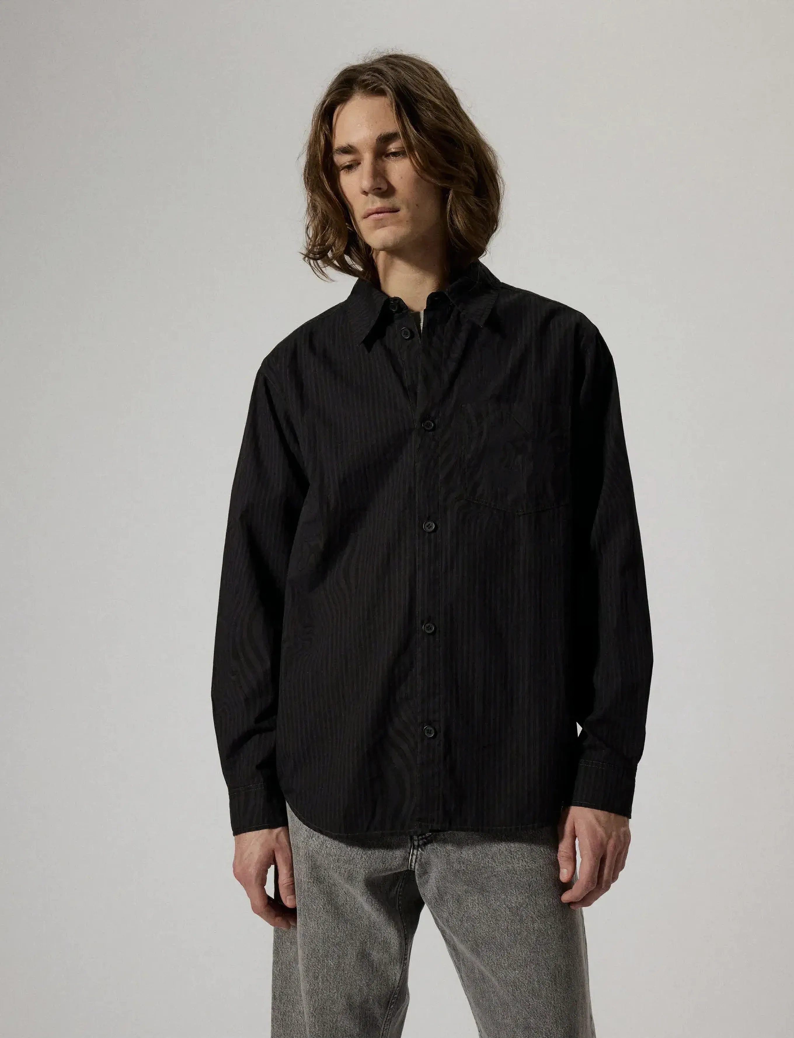 Brixtol Textiles Lawrence, M, Black, Shirts > Striped Shirts, Herre
