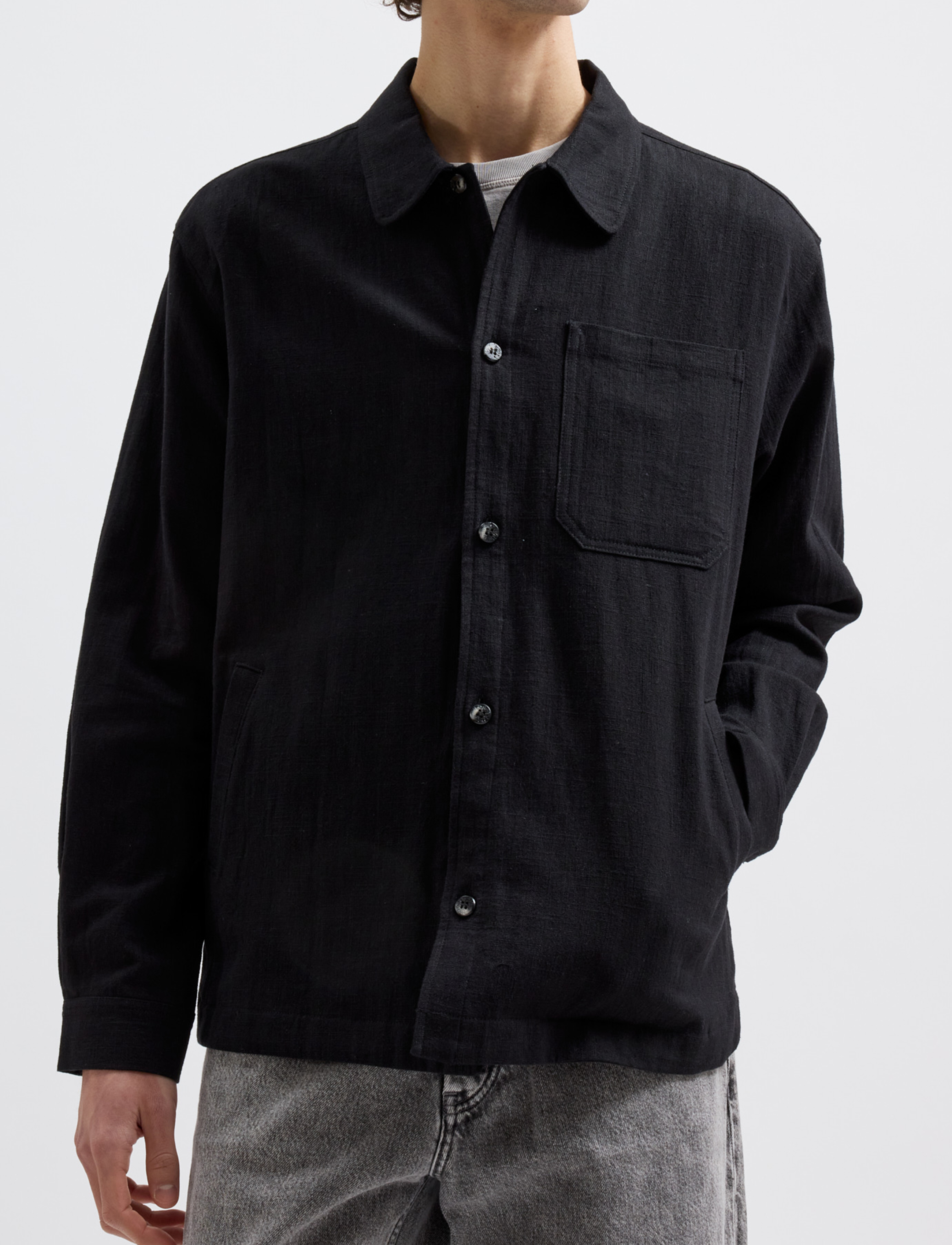 Brixtol Textiles - Frank linen Dark Navy - linneskjortor - black - 4