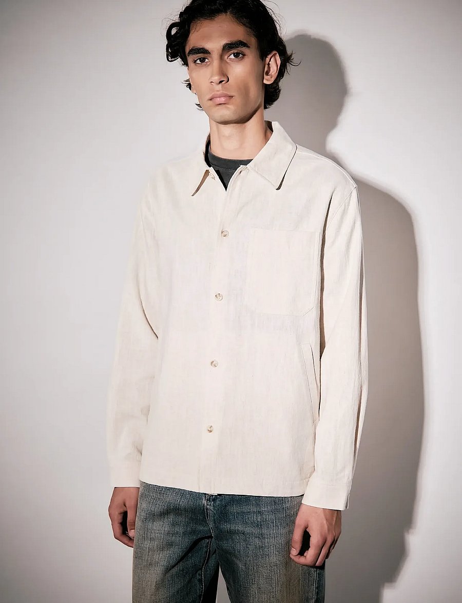 Brixtol Textiles - Frank linen Dark Navy - leinenhemden - cream - 3
