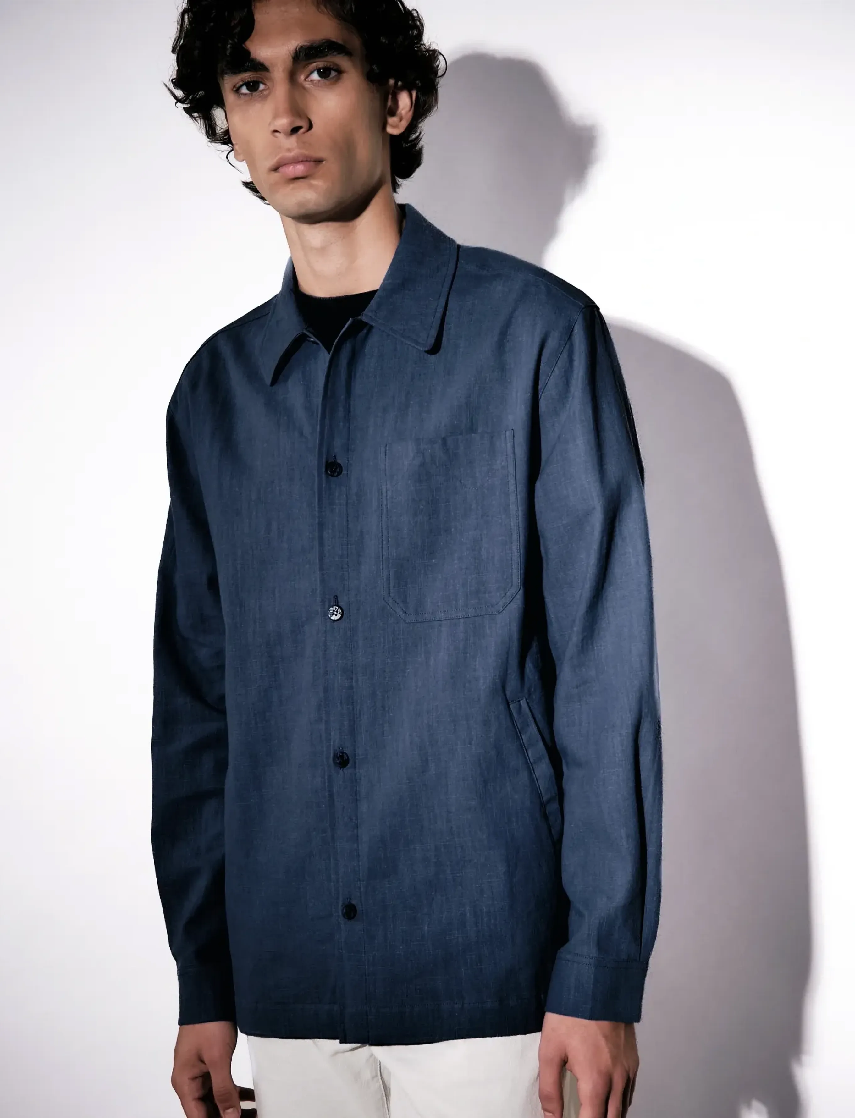 Brixtol Textiles Frank Linen Dark Navy, S, Shirts, Marineblau - Männerswear