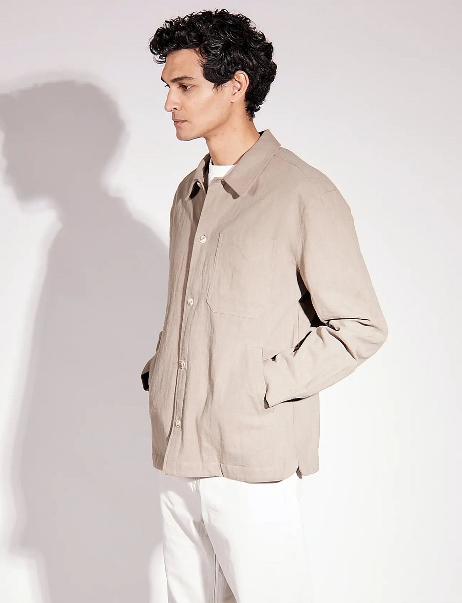 Brixtol Textiles - Frank linen Dark Navy - marškinių tipo švarkai - light moss - 5