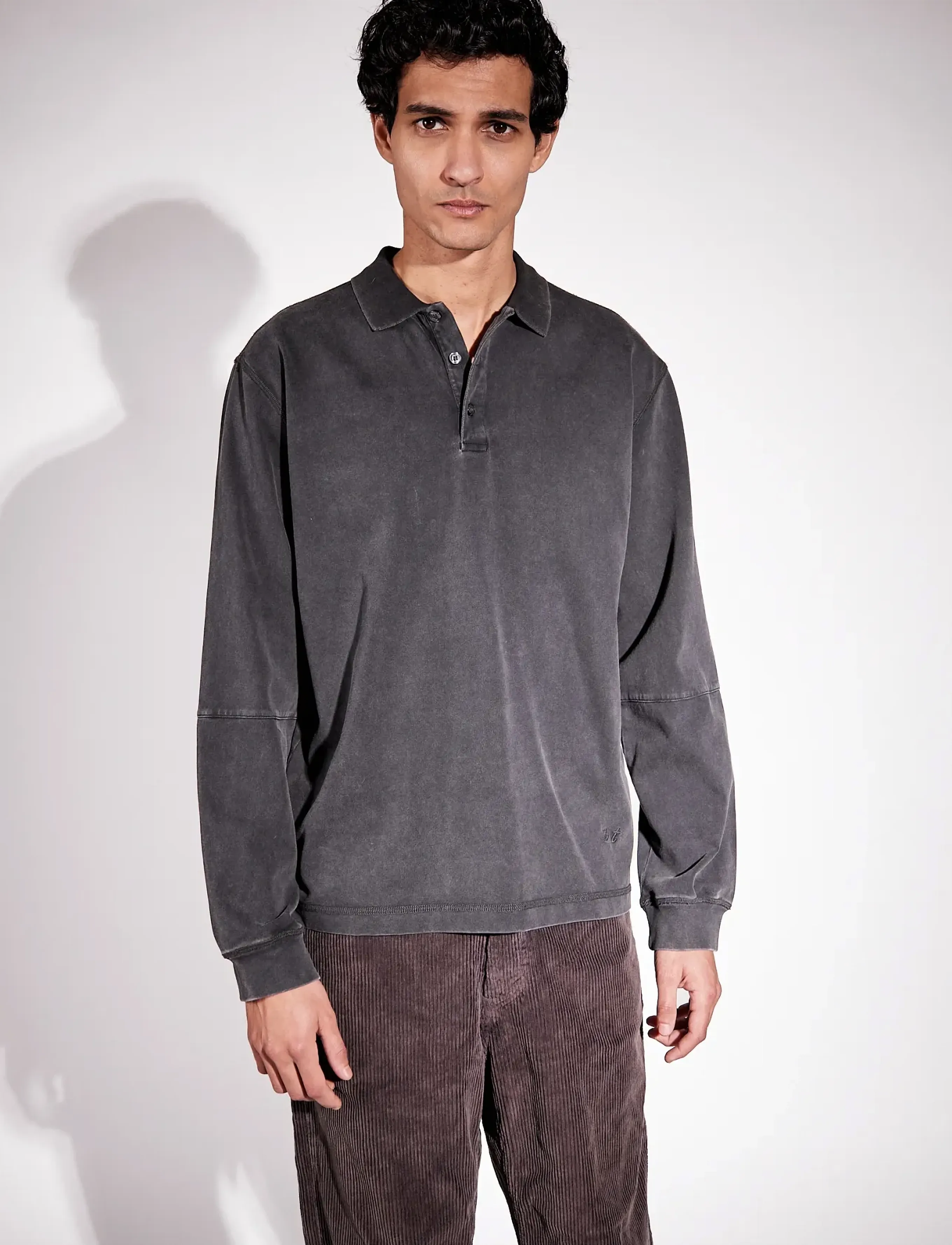 Brixtol Textiles Cory Washed Black, S, Grey, Poloer > Langærmede, Herre