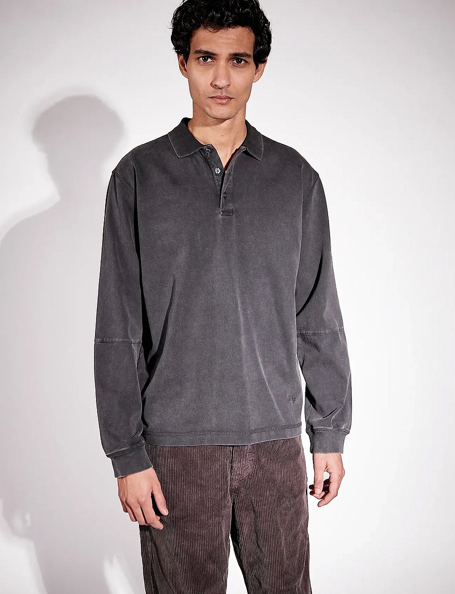 Brixtol Textiles - Cory Washed Dusty Red - long-sleeved polos - washed black - 0