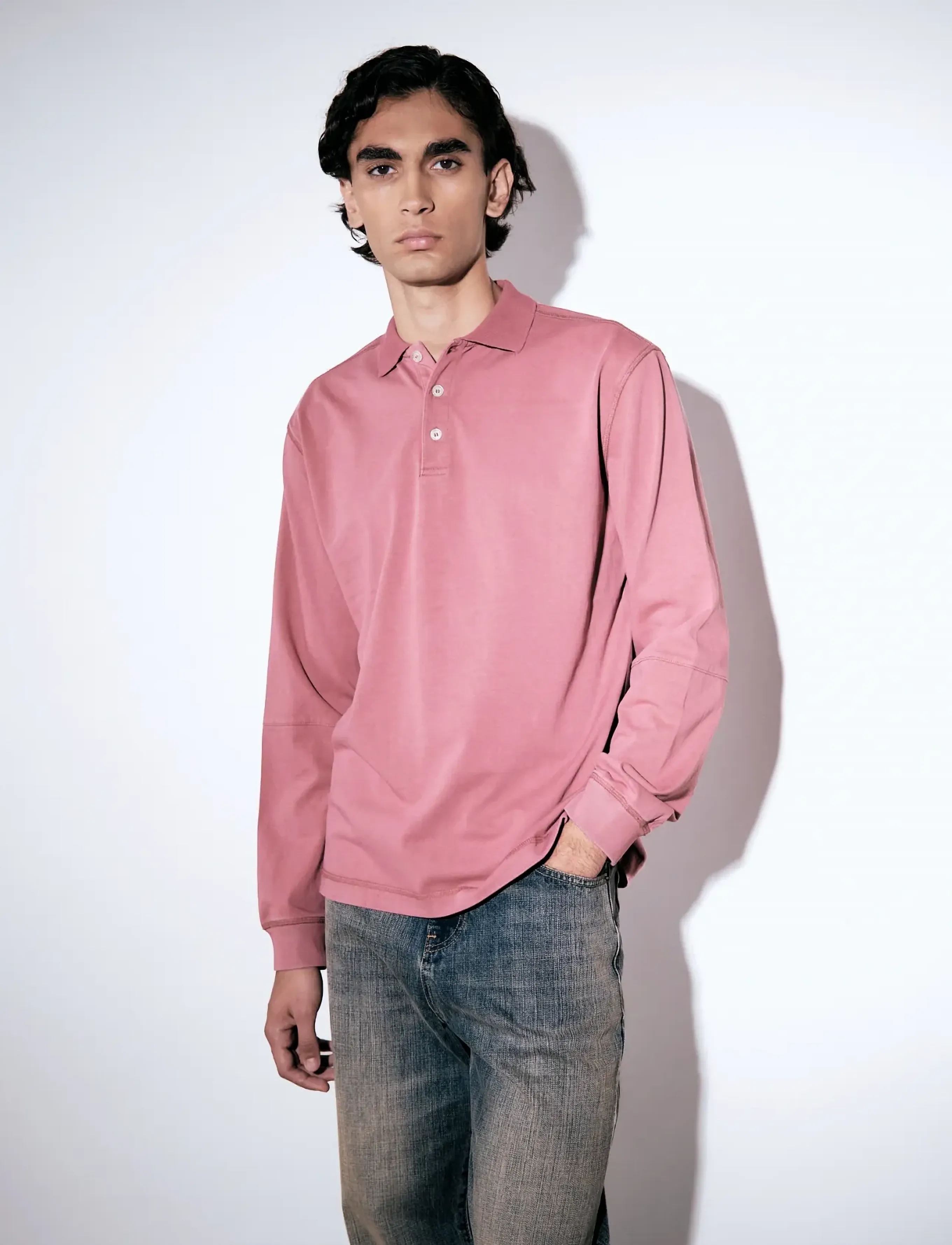 Brixtol Textiles Cory Washed Black, S, Pink, Poloer > Langærmede, Herre