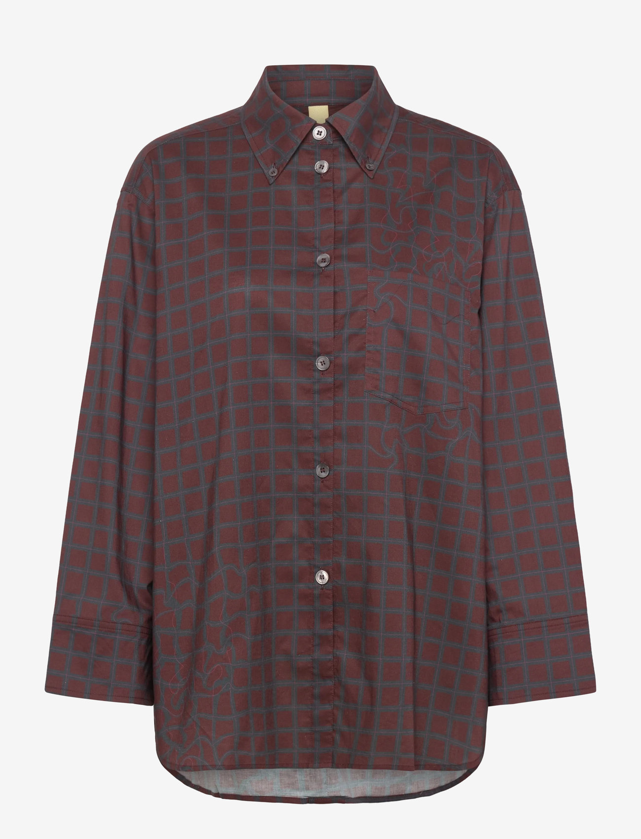 Brixtol Textiles - Rhona - pikkade varrukatega särgid - burgundy fluid check - 1