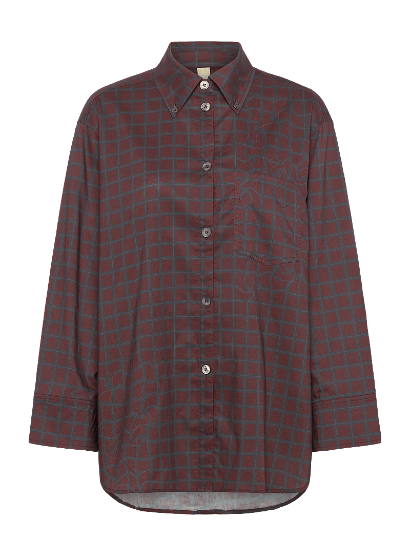 Brixtol Textiles - Rhona - pikkade varrukatega särgid - burgundy fluid check - 1