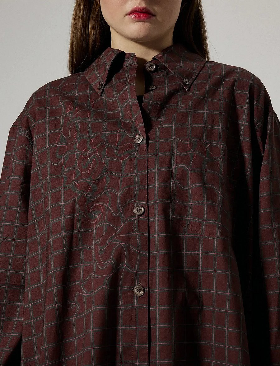 Brixtol Textiles - Rhona - pikkade varrukatega särgid - burgundy fluid check - 3