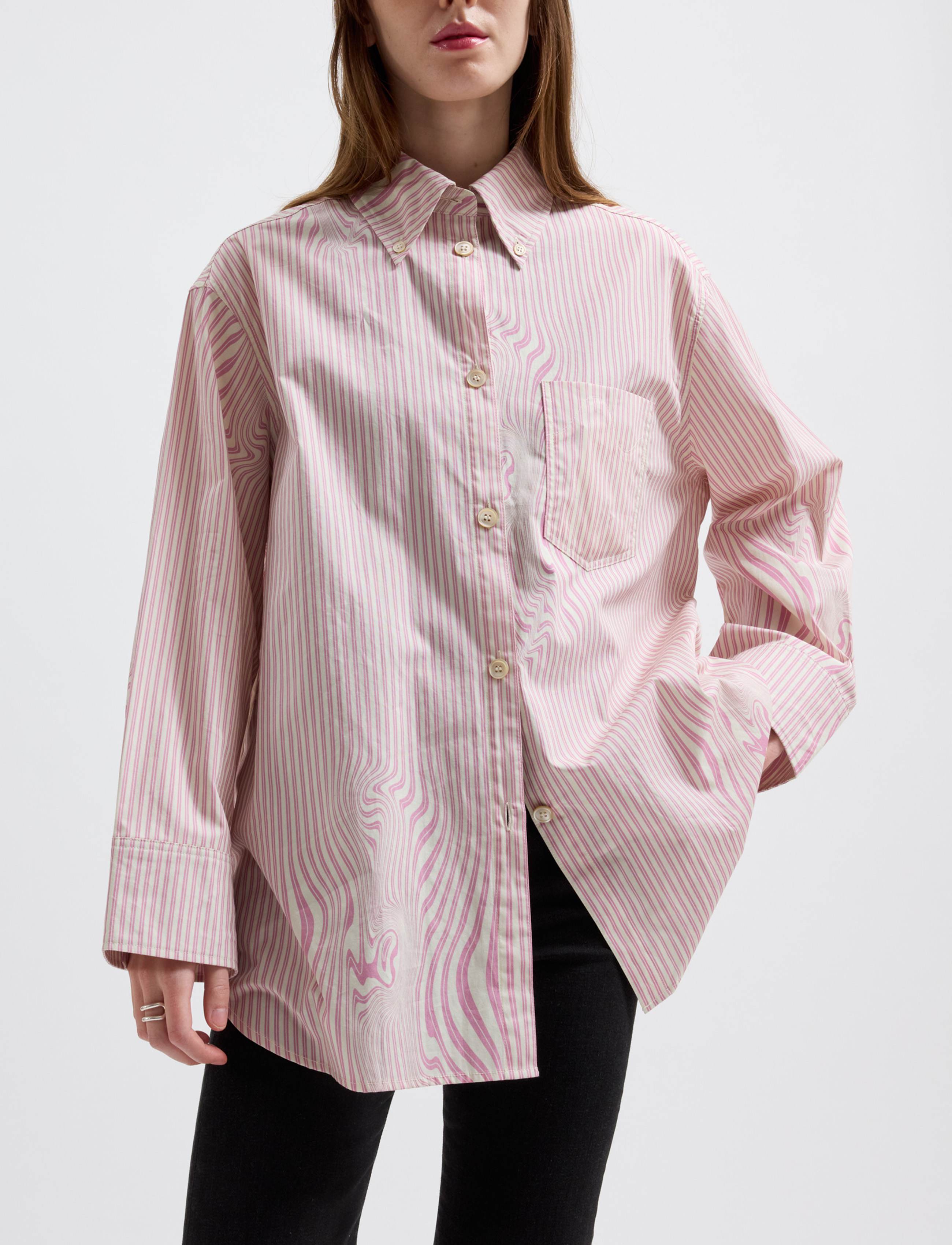 Brixtol Textiles - Rhona - långärmade skjortor - pink glitch stripe - 4