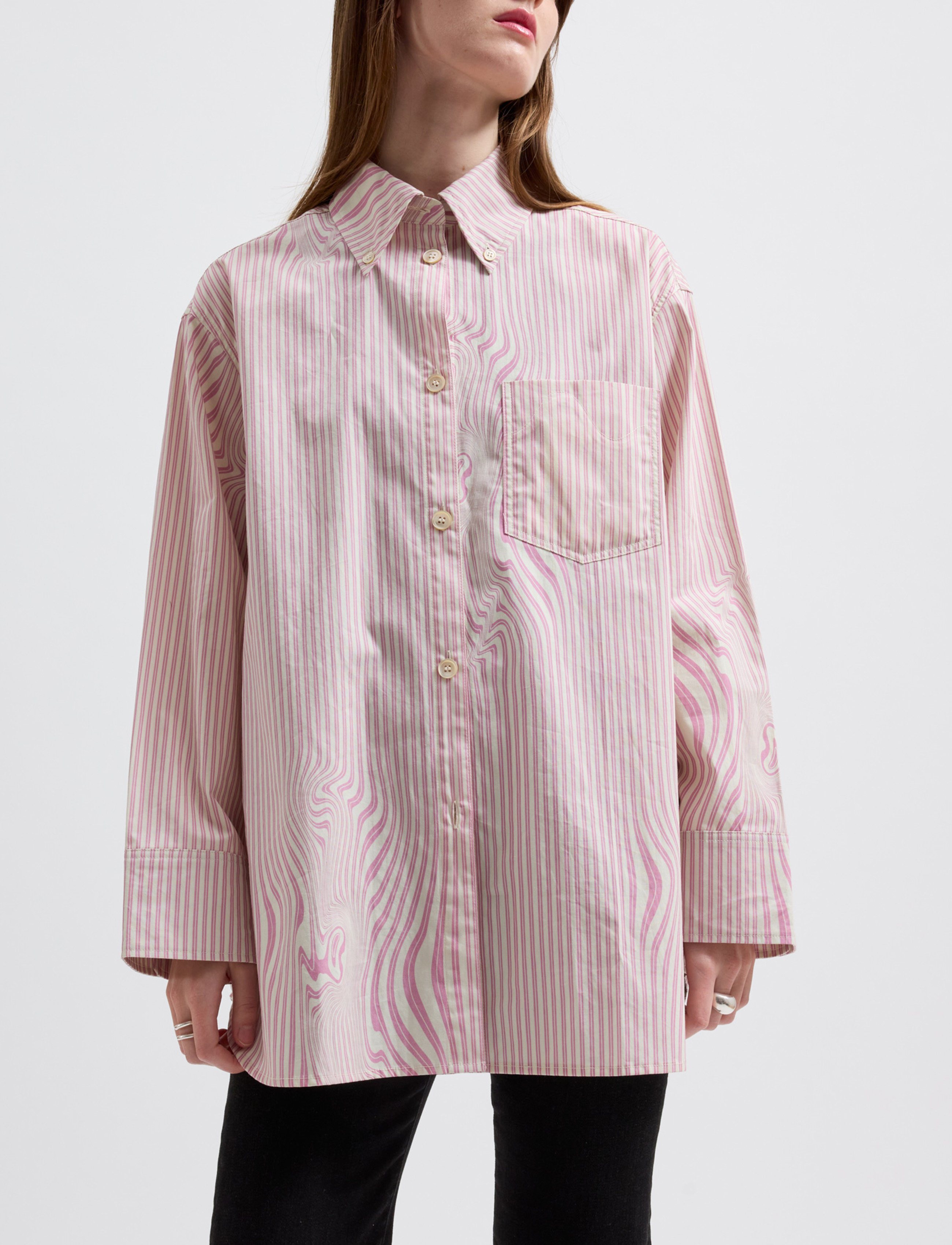 Brixtol Textiles - Rhona - långärmade skjortor - pink glitch stripe - 5