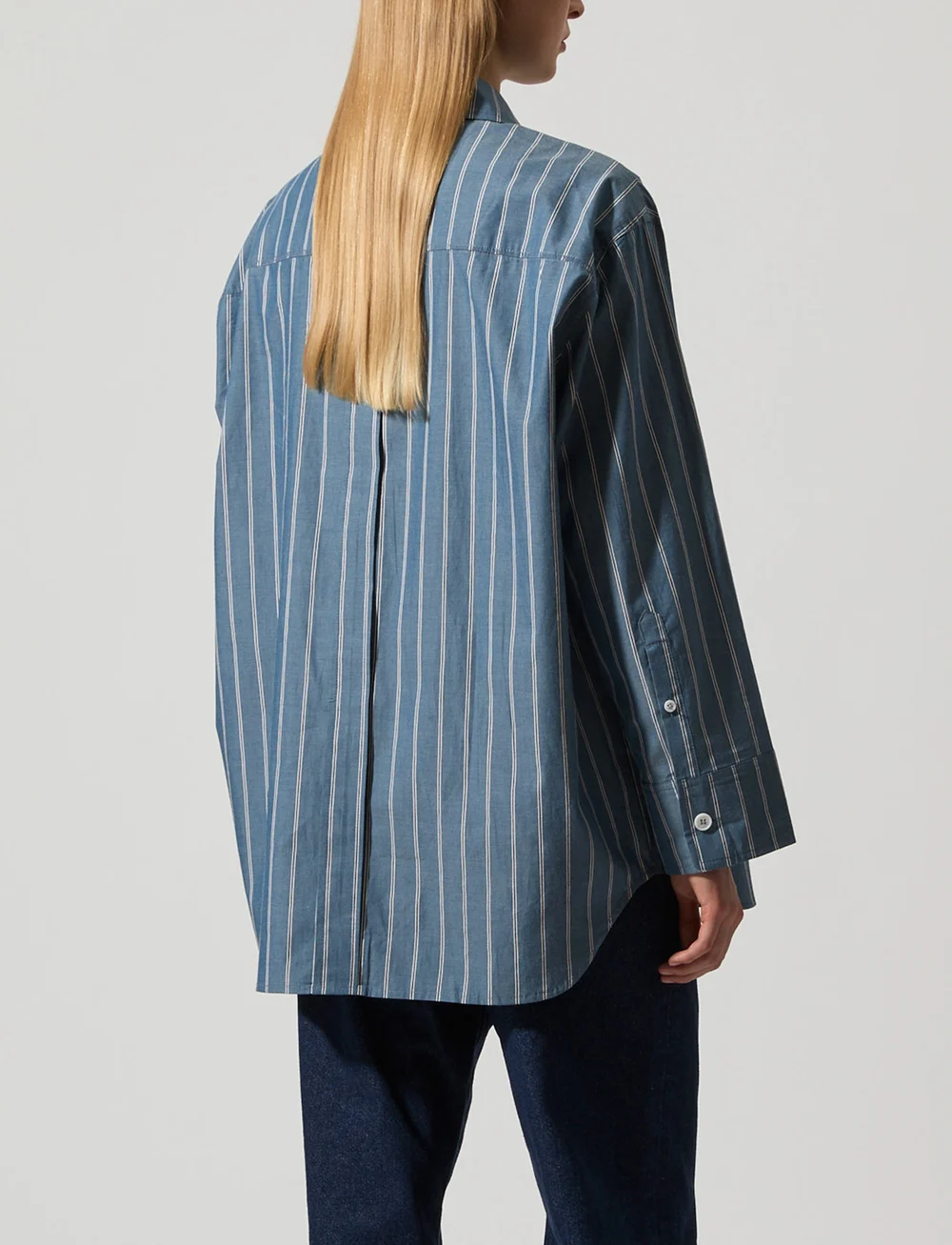 Brixtol Textiles - Rhona - long-sleeved shirts - storm blue stripe - 3