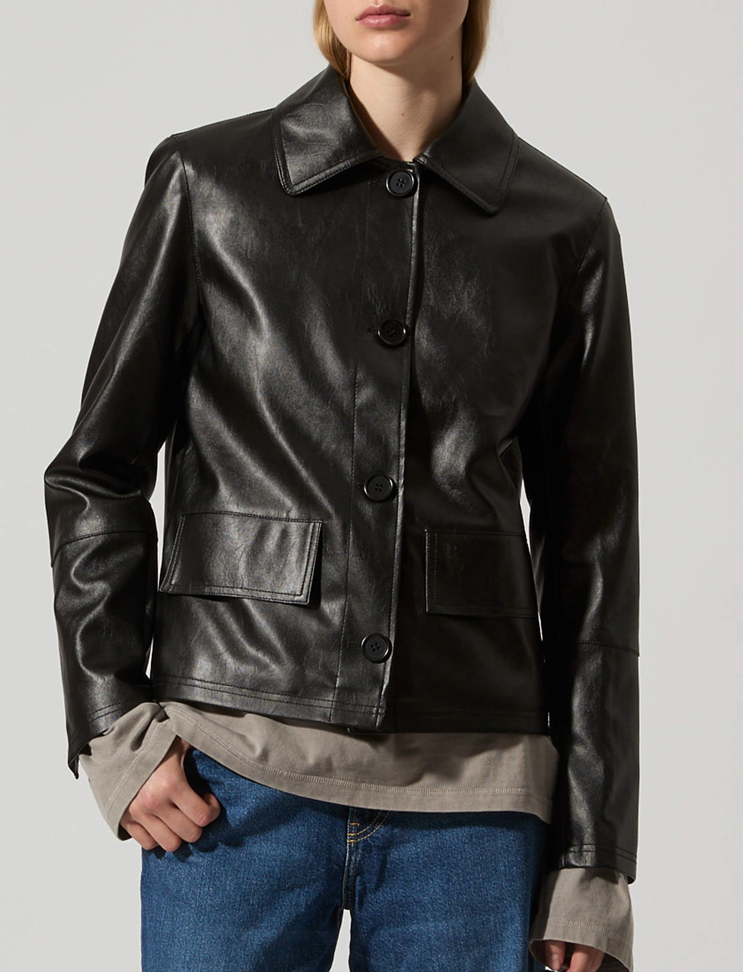 Brixtol Textiles Sissel Faux Leather Black, S, Jackets, Schwarz - Leather, Frauen