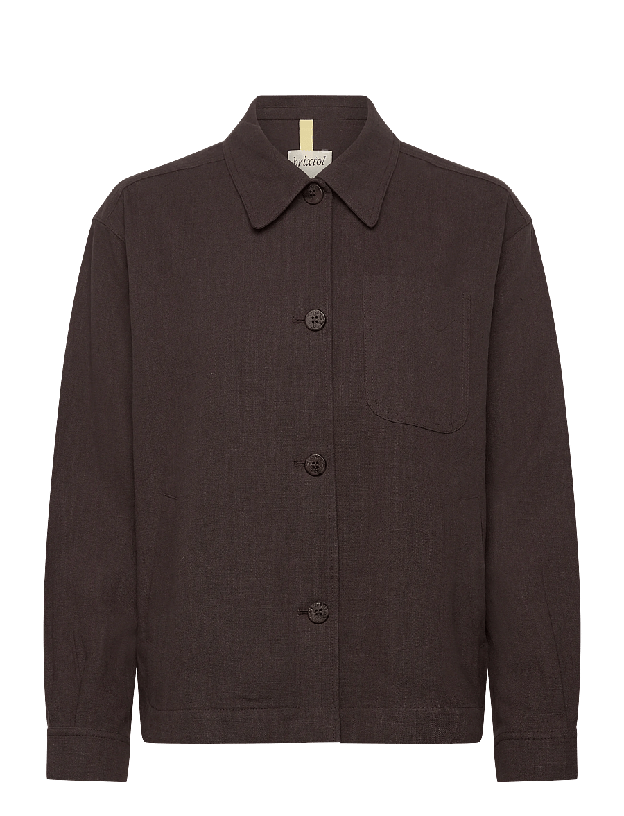 Brixtol Textiles - Ally Linen Dark navy - overshirts - brown - 1