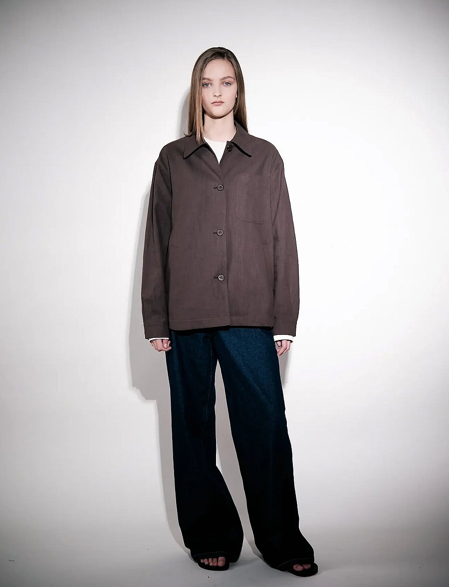 Brixtol Textiles - Ally Linen Dark navy - overshirts - brown - 0