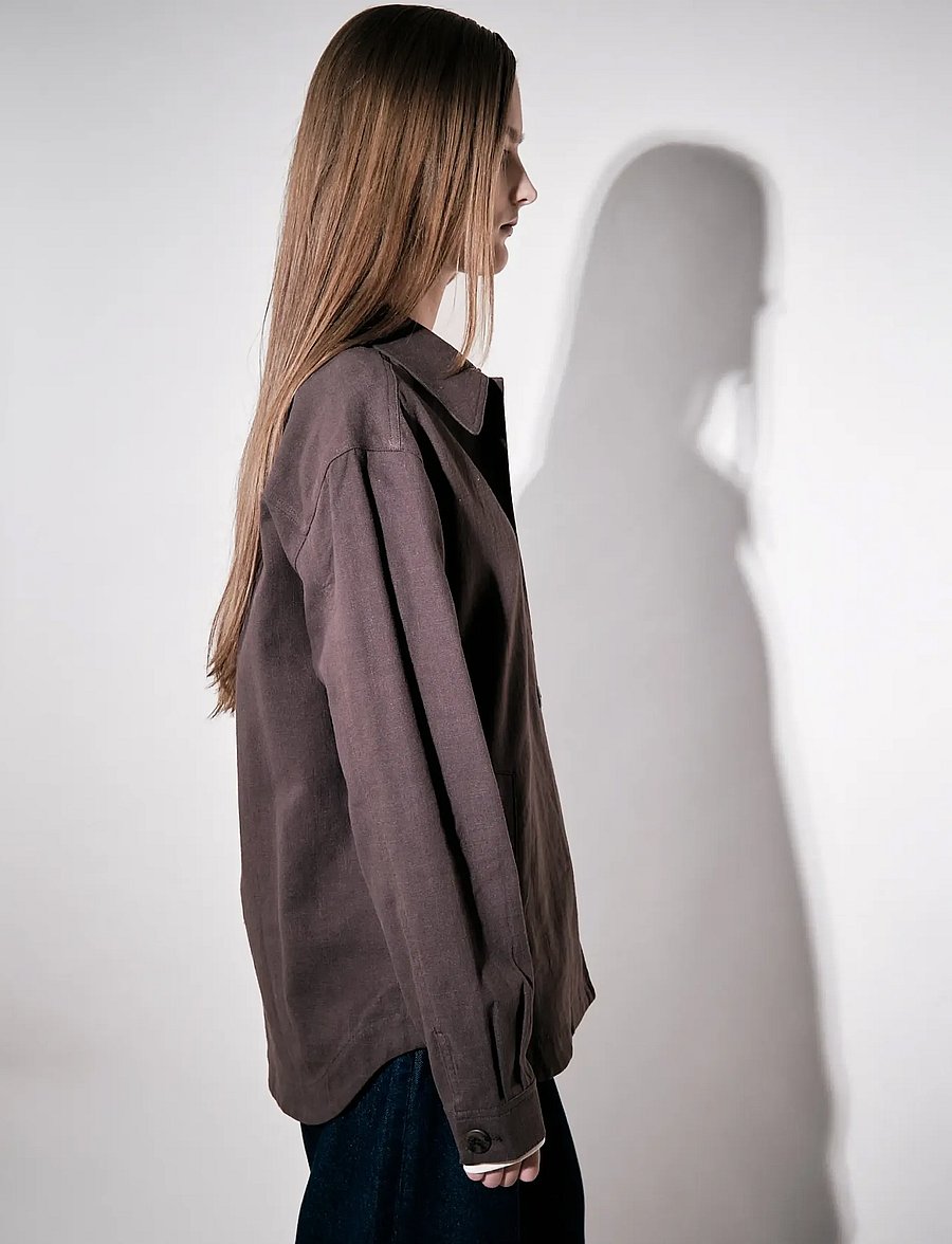 Brixtol Textiles - Ally Linen Dark navy - overshirts - brown - 3
