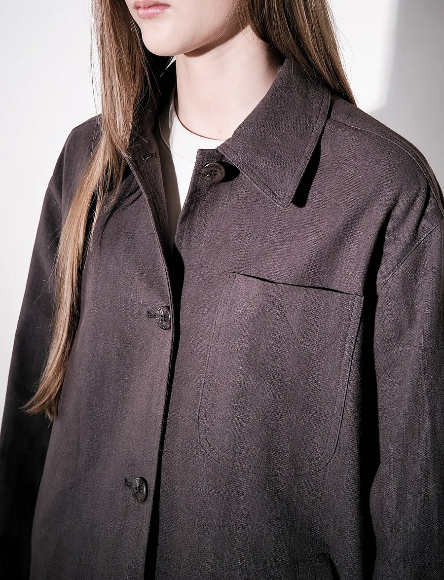 Brixtol Textiles - Ally Linen Dark navy - overshirts - brown - 4