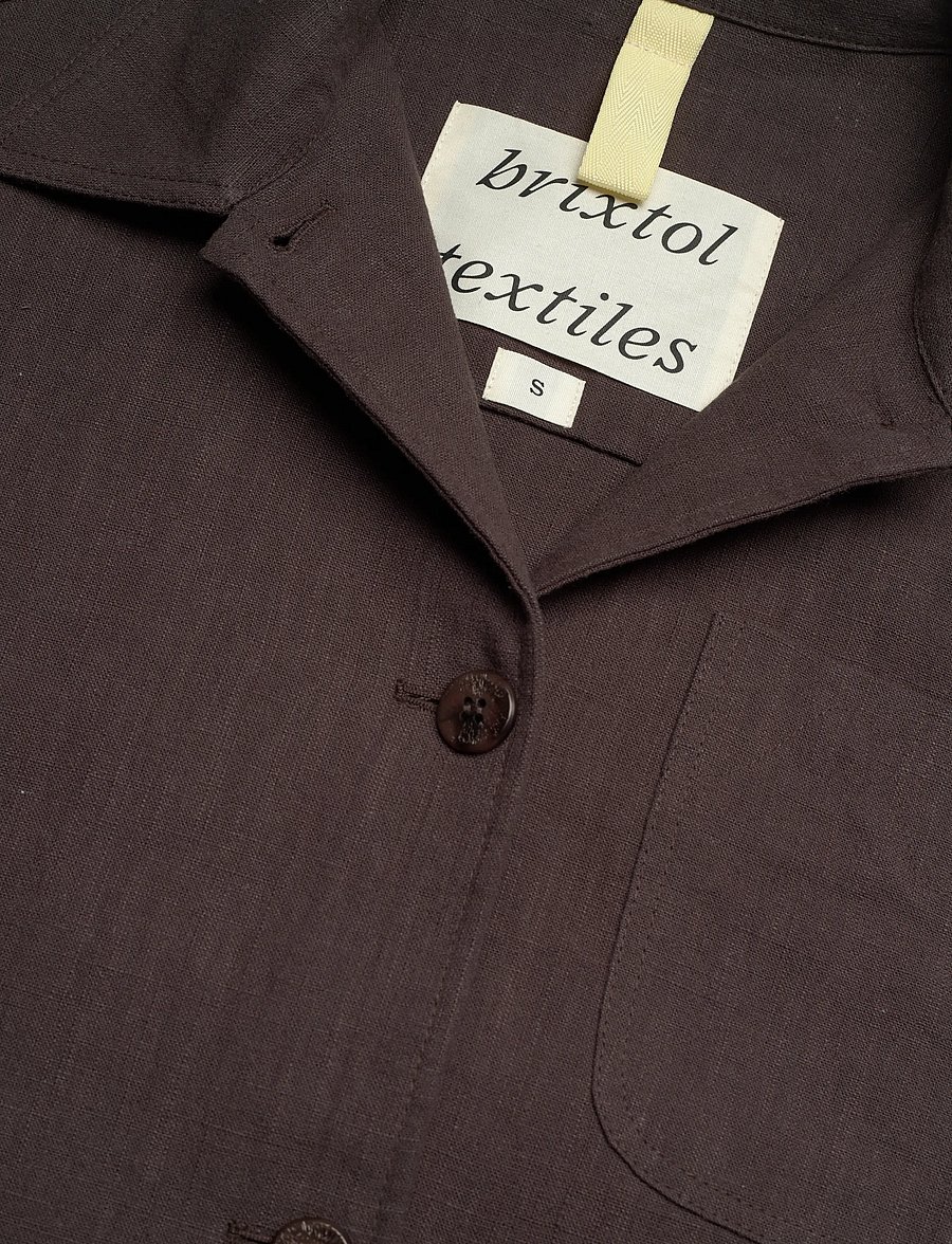 Brixtol Textiles - Ally Linen Dark navy - overshirts - brown - 5