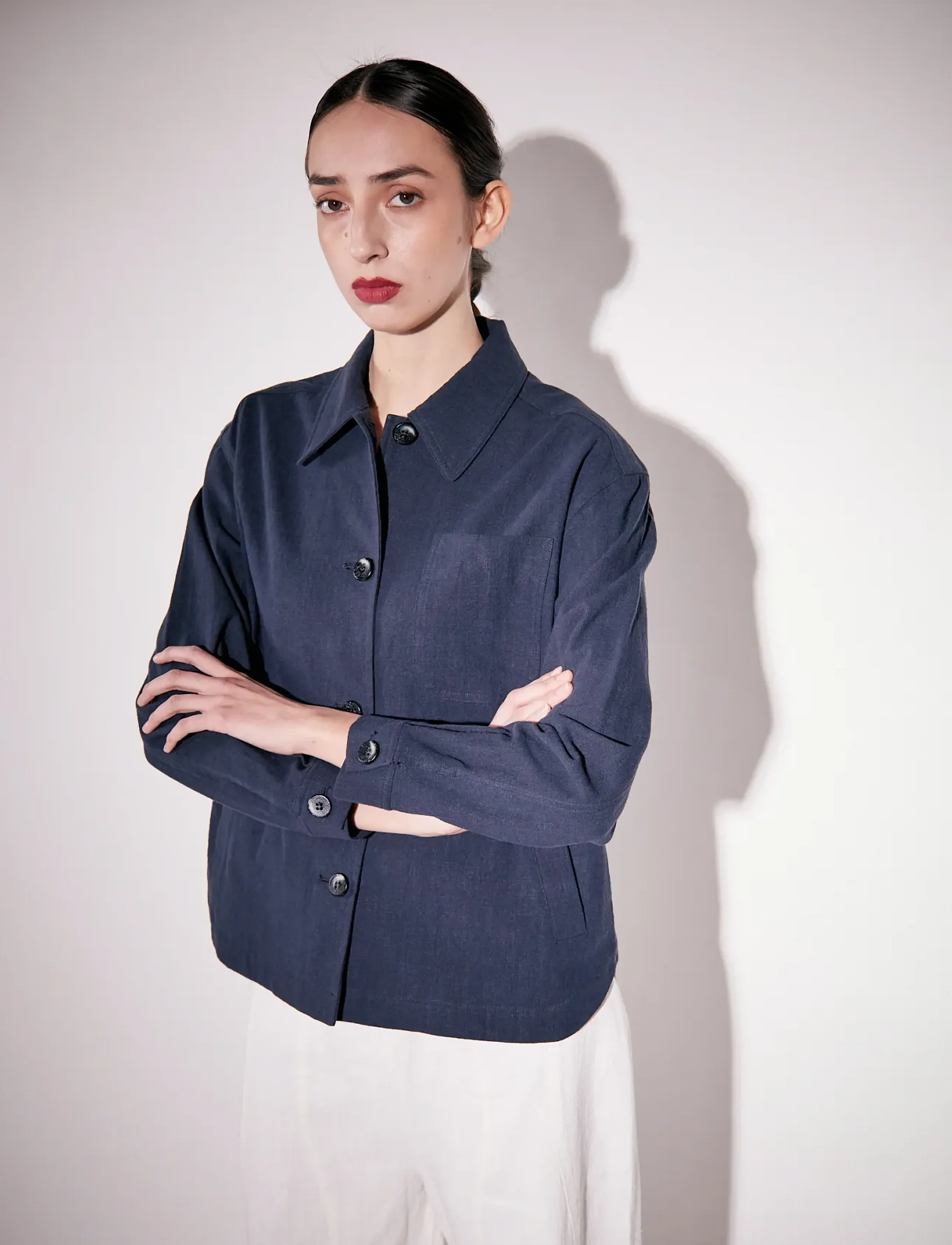 Brixtol Textiles Ally Linen Brown, S, Navy, Overdele > Overtrøjer, Dame