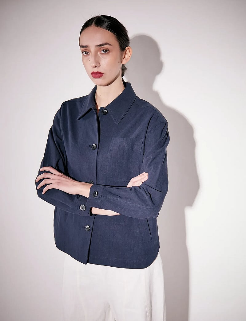 Brixtol Textiles - Ally Linen Brown - overshirts - dark navy - 0