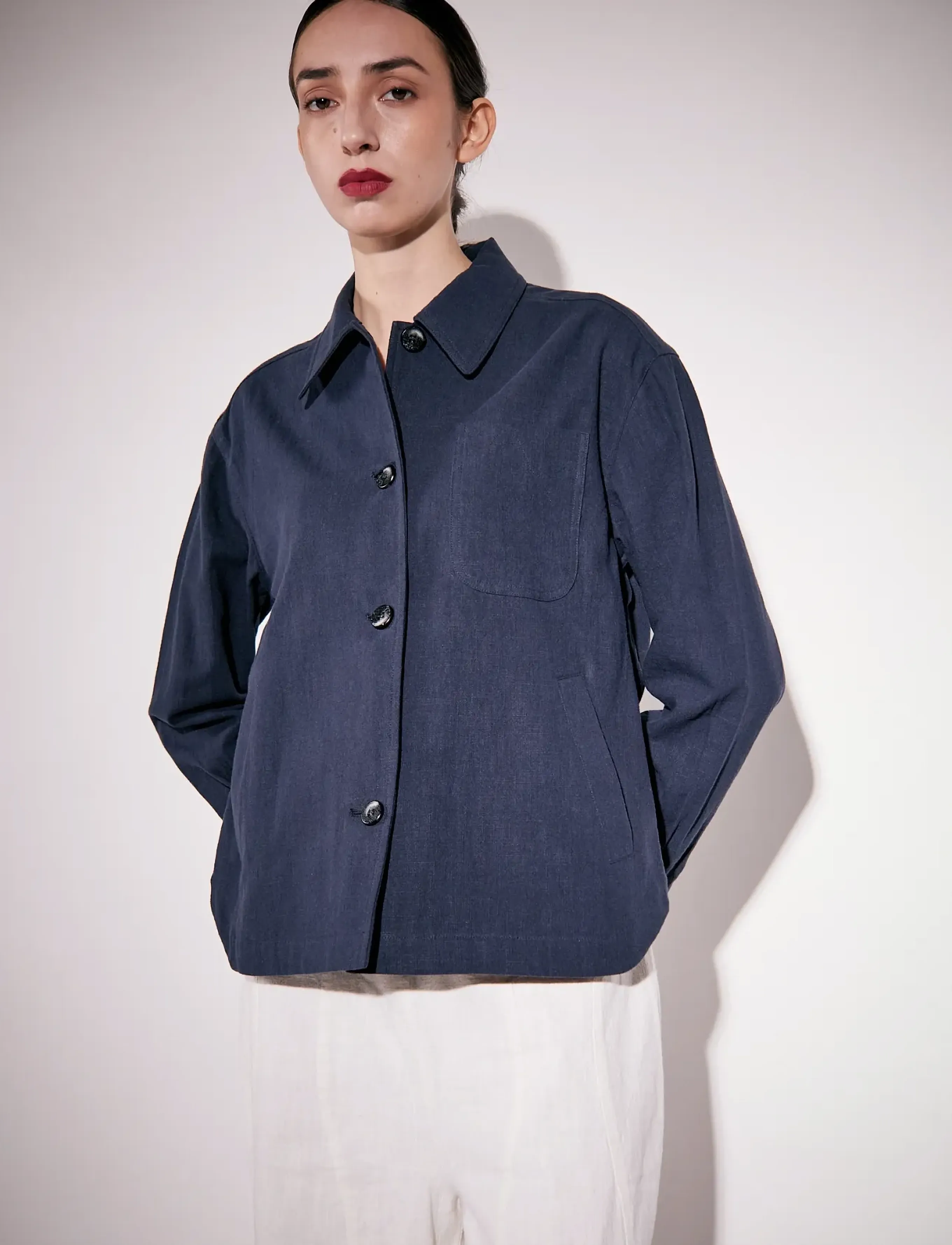 Brixtol Textiles - Ally Linen Brown - overshirts - dark navy - 4