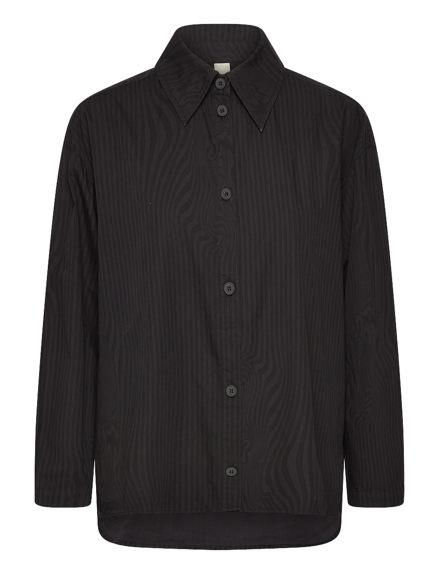 Brixtol Textiles - Stella Dark Navy White Stripe - langerma skyrtur - black glitch stripe over dye - 1