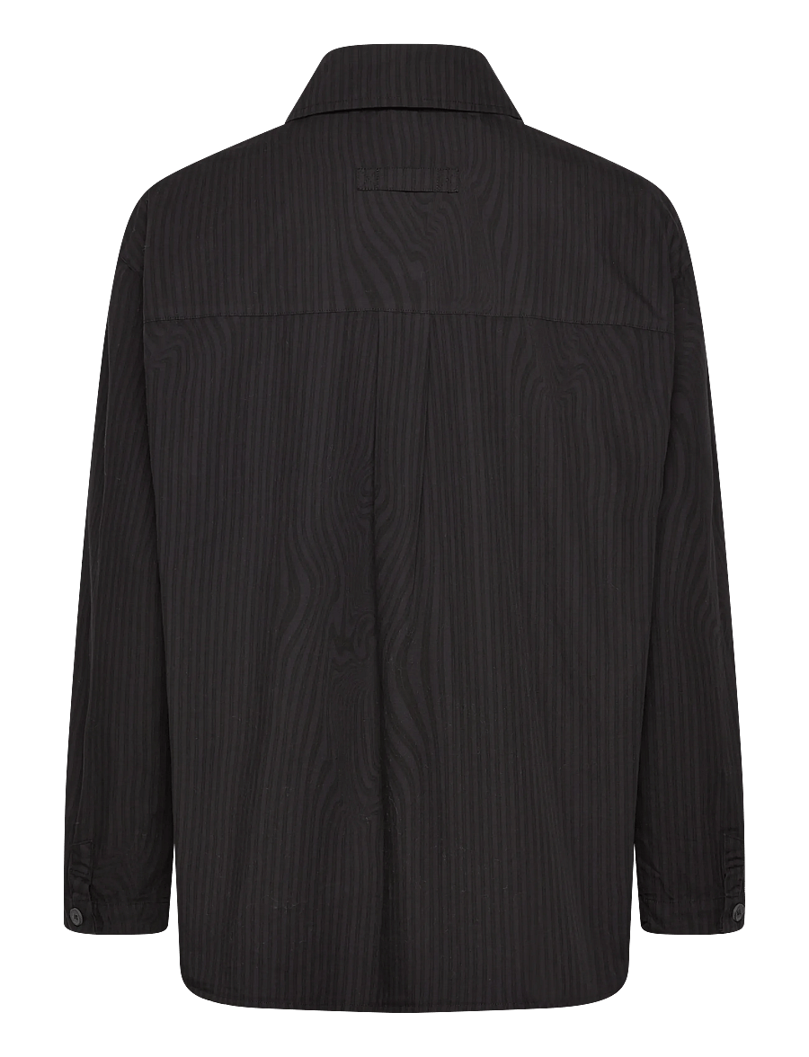 Brixtol Textiles - Stella Dark Navy White Stripe - langerma skyrtur - black glitch stripe over dye - 2