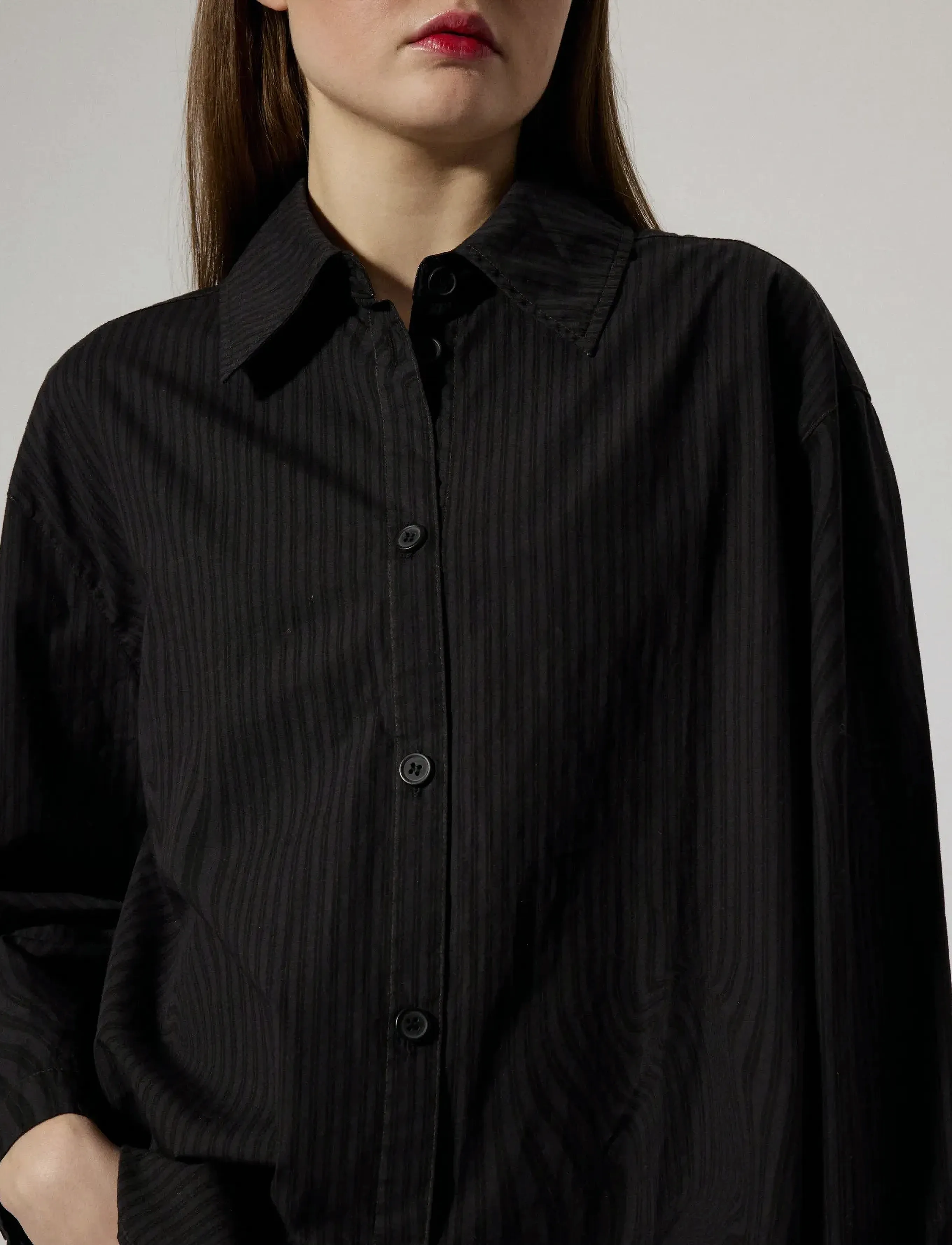 Brixtol Textiles - Stella Dark Navy White Stripe - langärmlige hemden - black glitch stripe over dye - 3