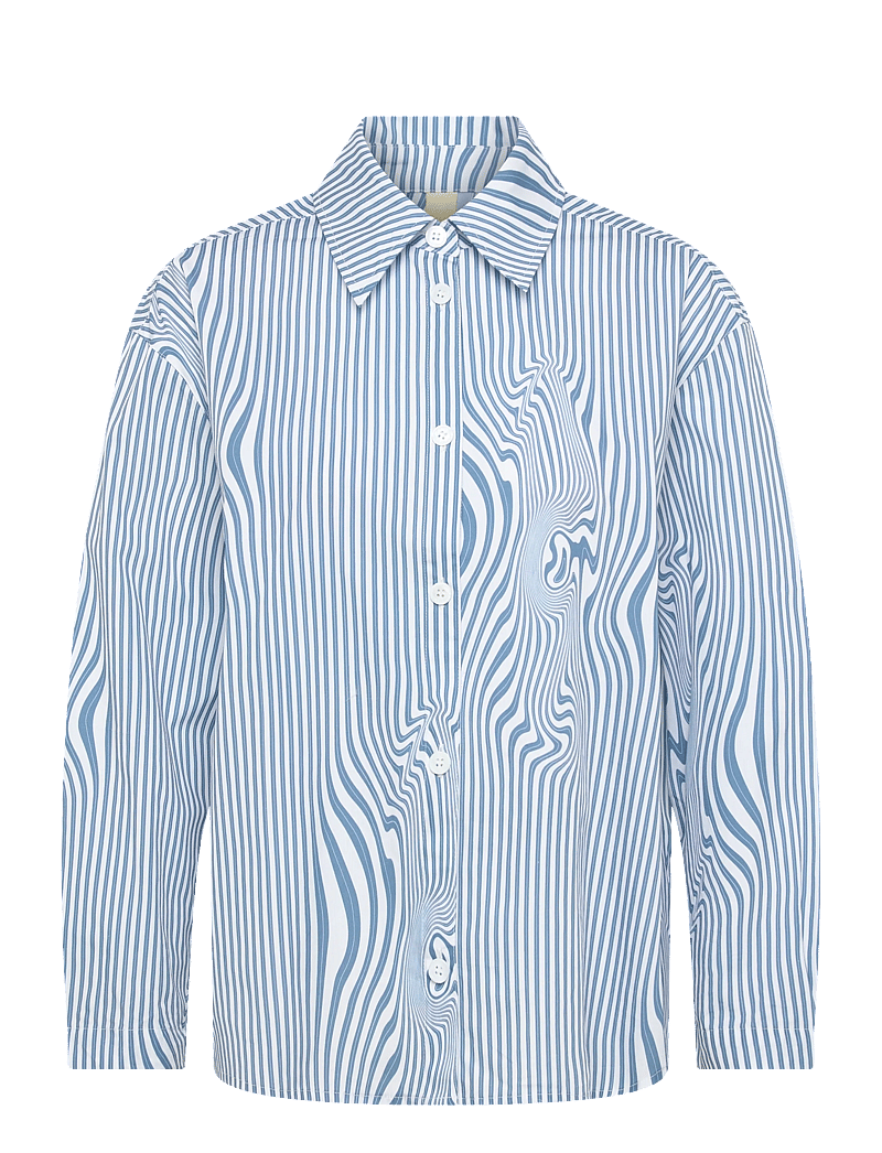 Brixtol Textiles - Stella Dark Navy White Stripe - langärmlige hemden - blue glitch stripe - 1