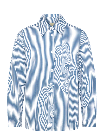 Brixtol Textiles Stella Dark Navy White Stripe - Langärmlige Hemden - BLUE GLITCH STRIPE / blue