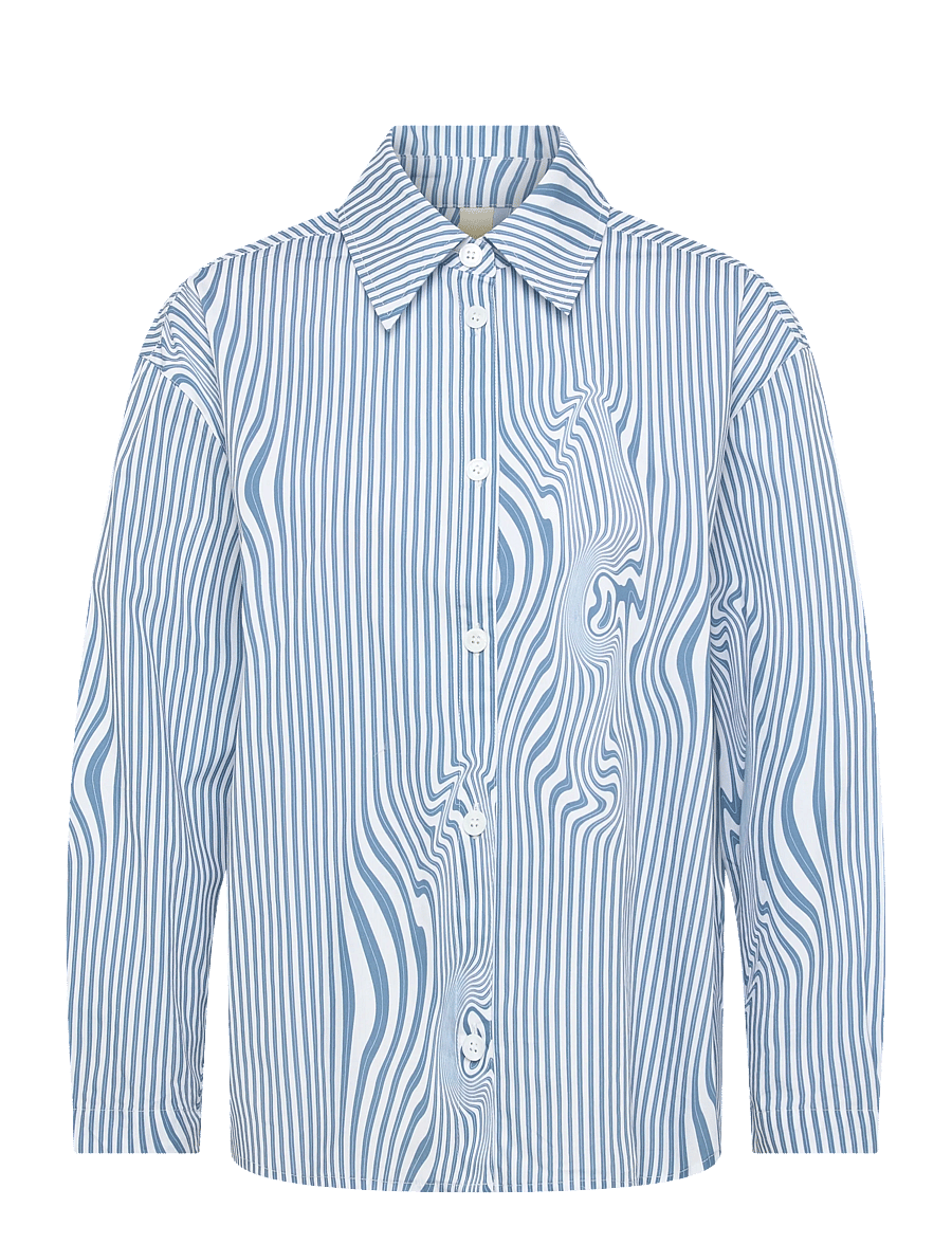 Brixtol Textiles - Stella Dark Navy White Stripe - langärmlige hemden - blue glitch stripe - 1