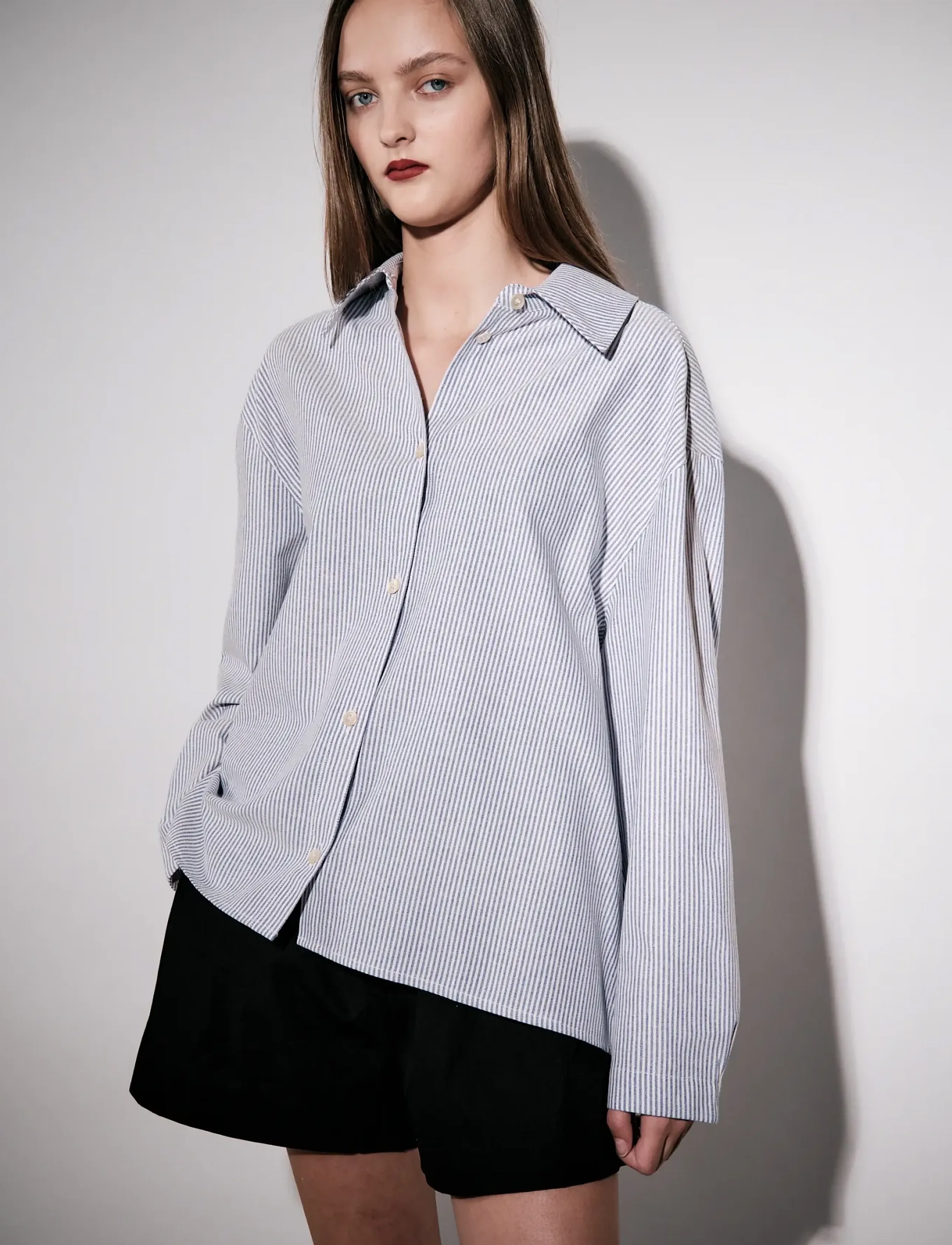 Brixtol Textiles Stella Dark Navy White Stripe, XS, Blouses, Marineblau - Long-sleeved, Frauen