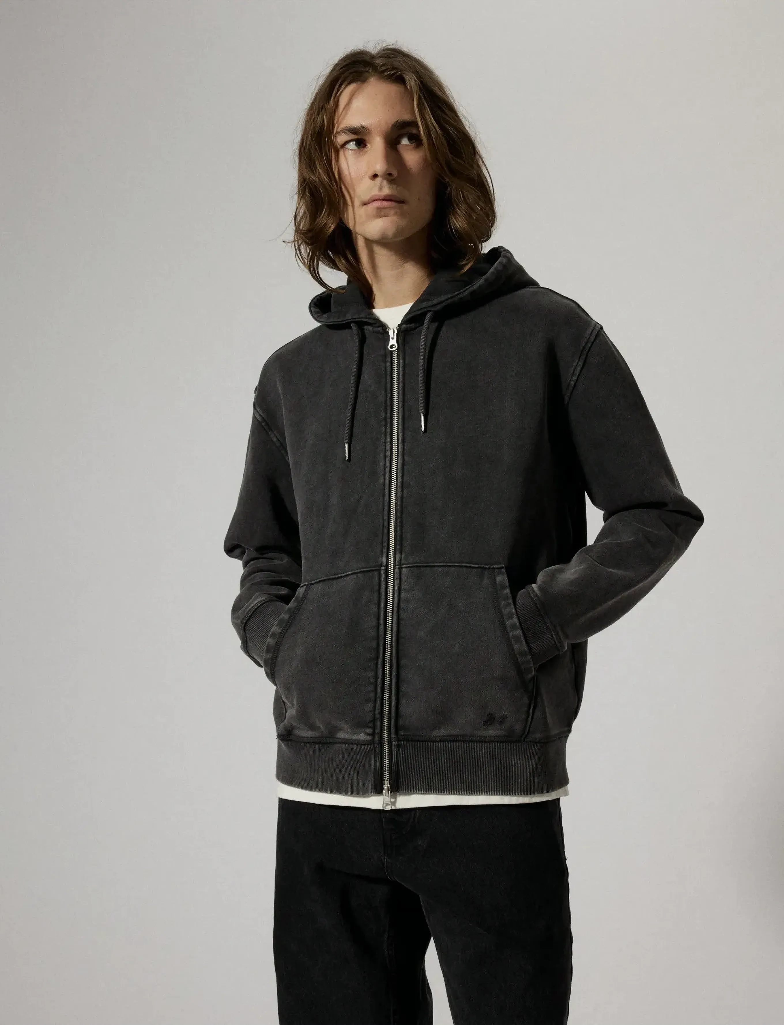 Brixtol Textiles Bt Zip Hoodie Washed Grey, XXL, Sweatshirts & Hoodies, Schwarz - Männerswear