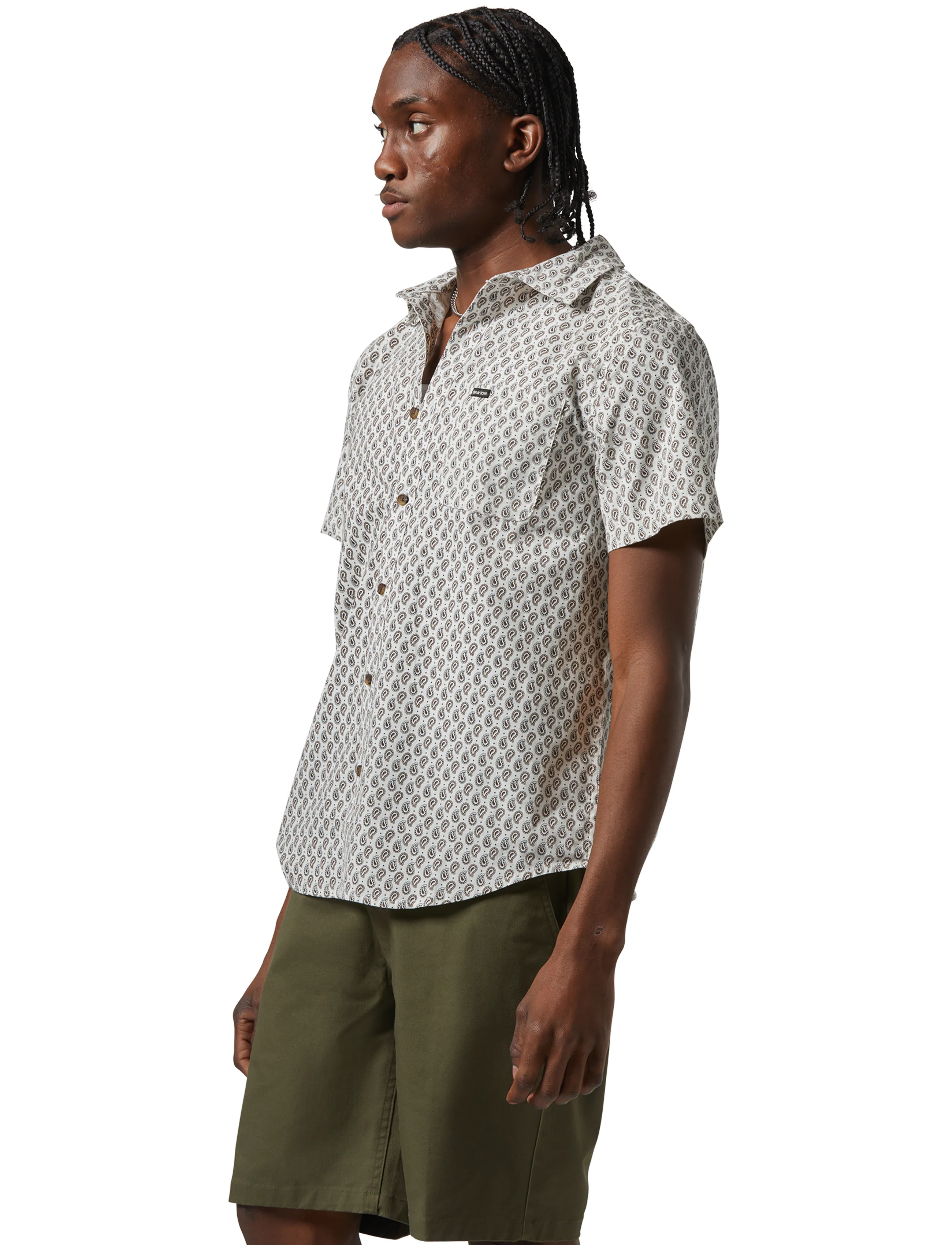 Brixton Charter Print S/S Wvn, S, Cream, Skjorter > Kortærmede, Herre