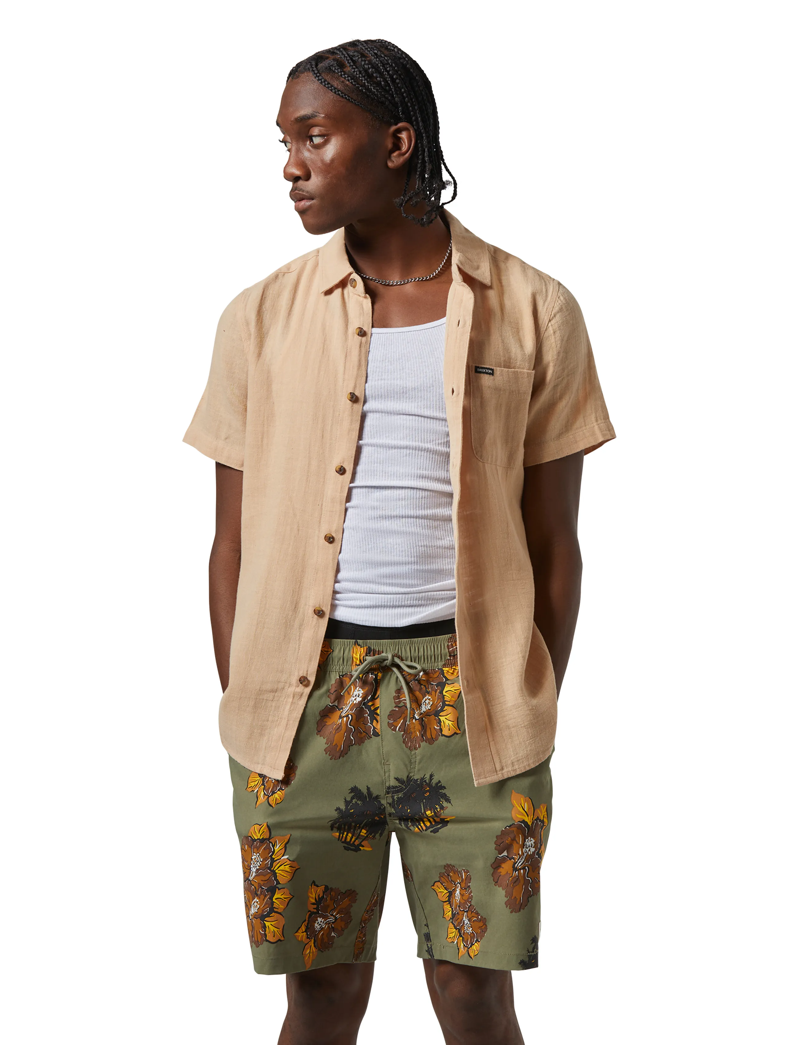 Brixton Charter Org Cttn S/S Wvn, S, Shirts, Rosa - Short-sleeved Männerswear