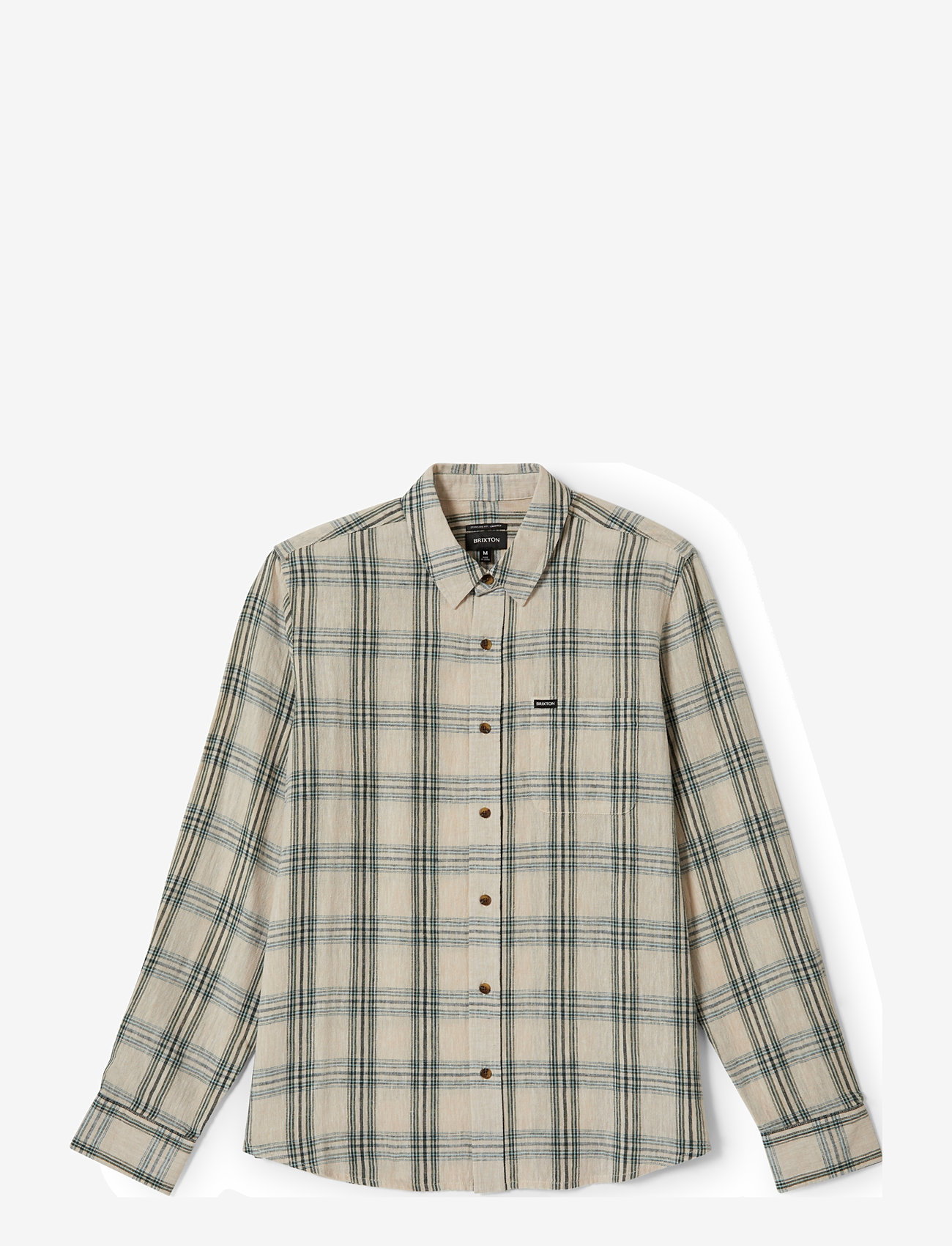 Brixton - Charter Linen Blend L/S Wvn - linen shirts - off white/ivy green plaid - 1
