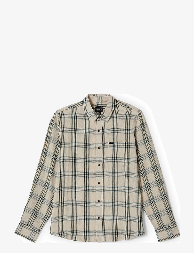 Brixton - Charter Linen Blend L/S Wvn - linen shirts - off white/ivy green plaid - 1